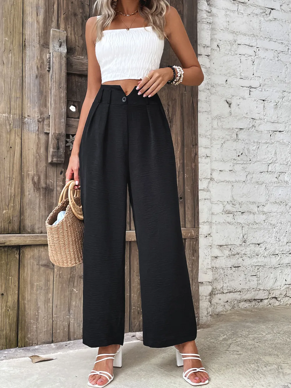 Ruched High Waist Straight Leg Pants, image 5