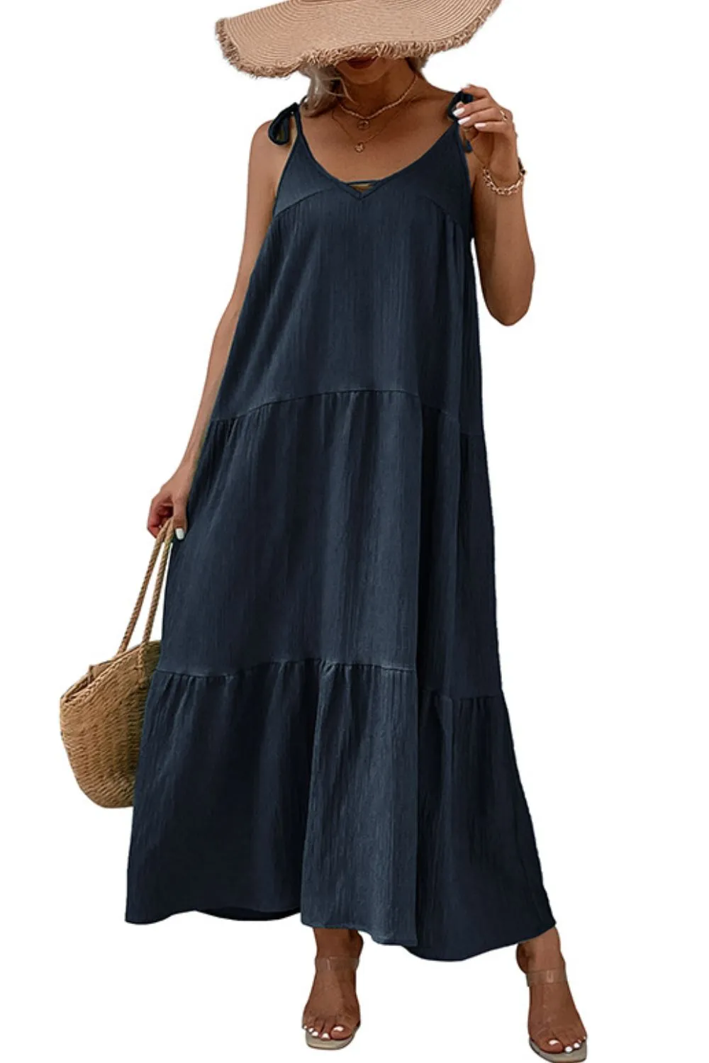Tie-Shoulder Tiered Maxi Dress, image 4