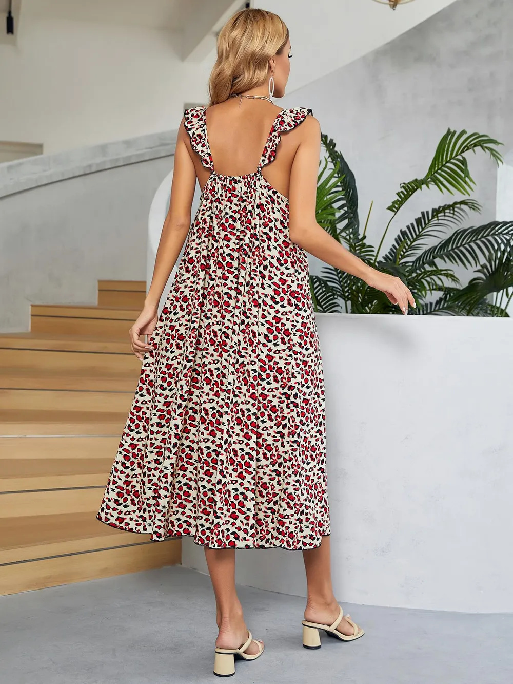 Printed Ruffled Sleeveless Midi Dress, image 2