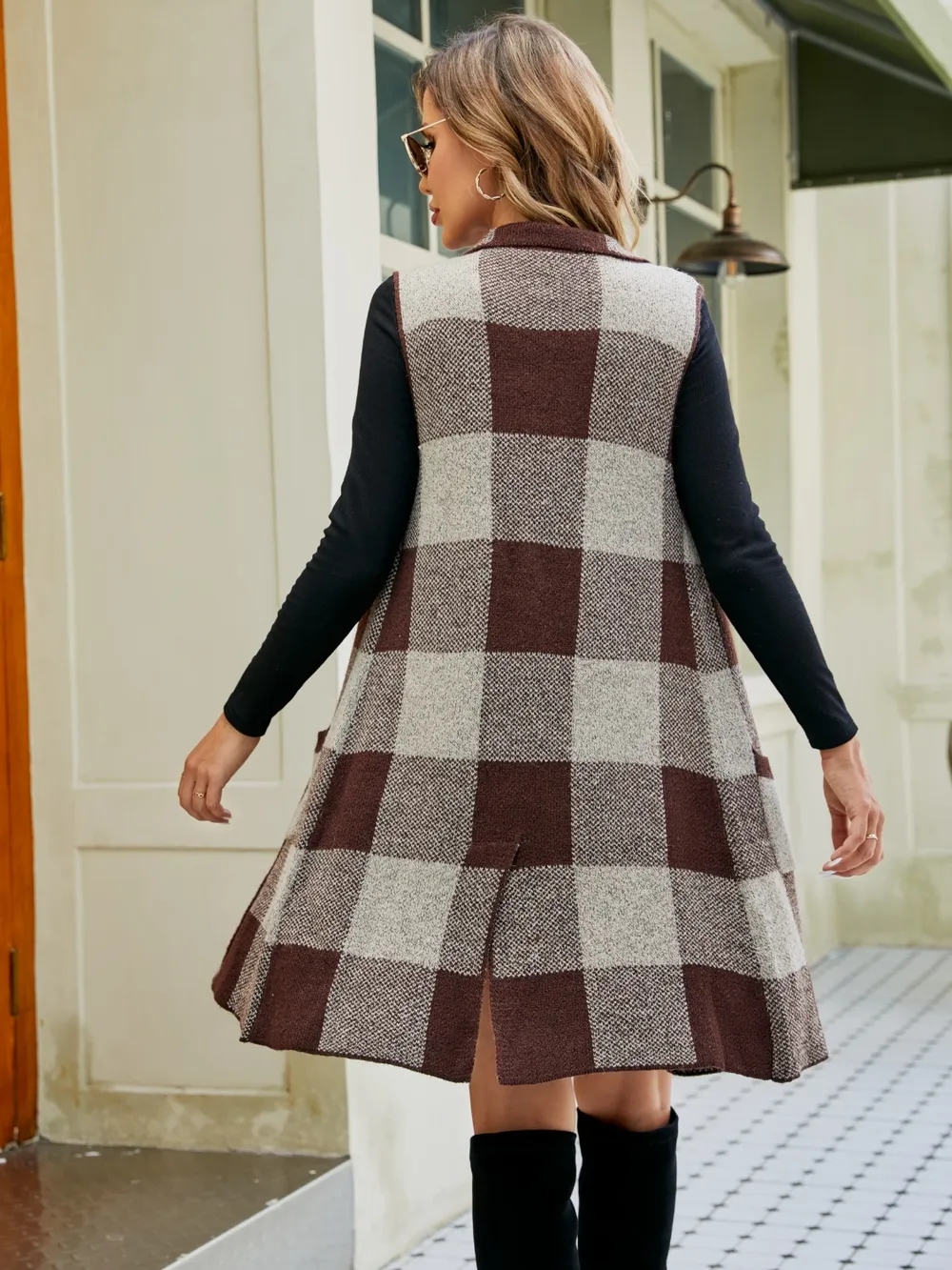 Plaid Lapel Collar Sleeveless Cardigan, image 20