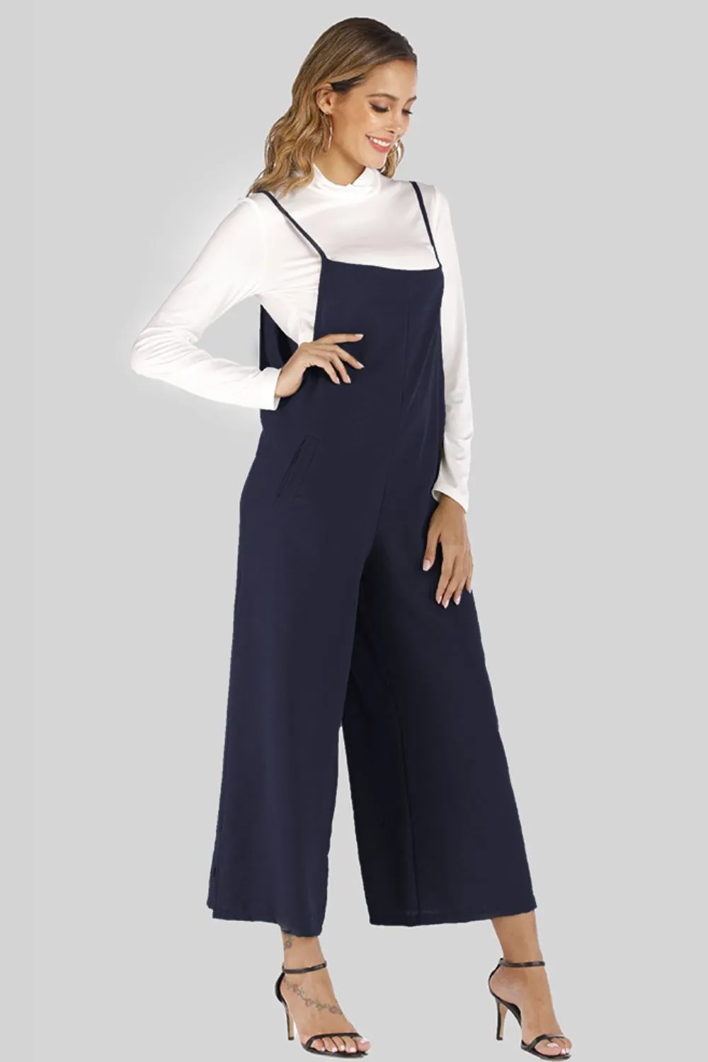 Full Size Cropped Wide Leg Overalls with Pockets, image 7