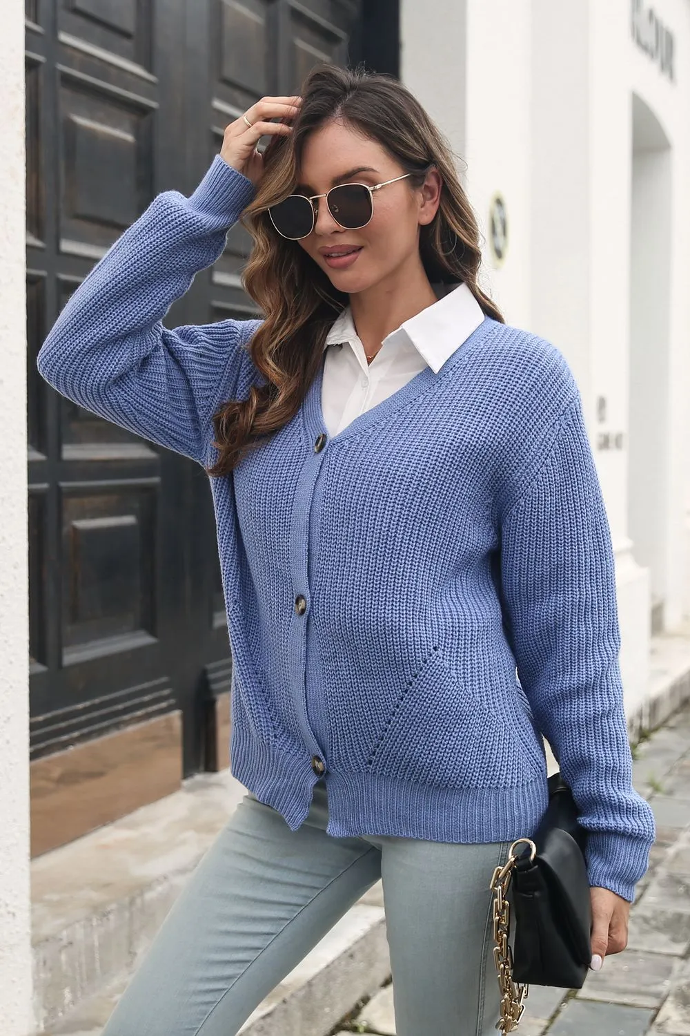 Button Down Ribbed Trim Cardigan, image 5