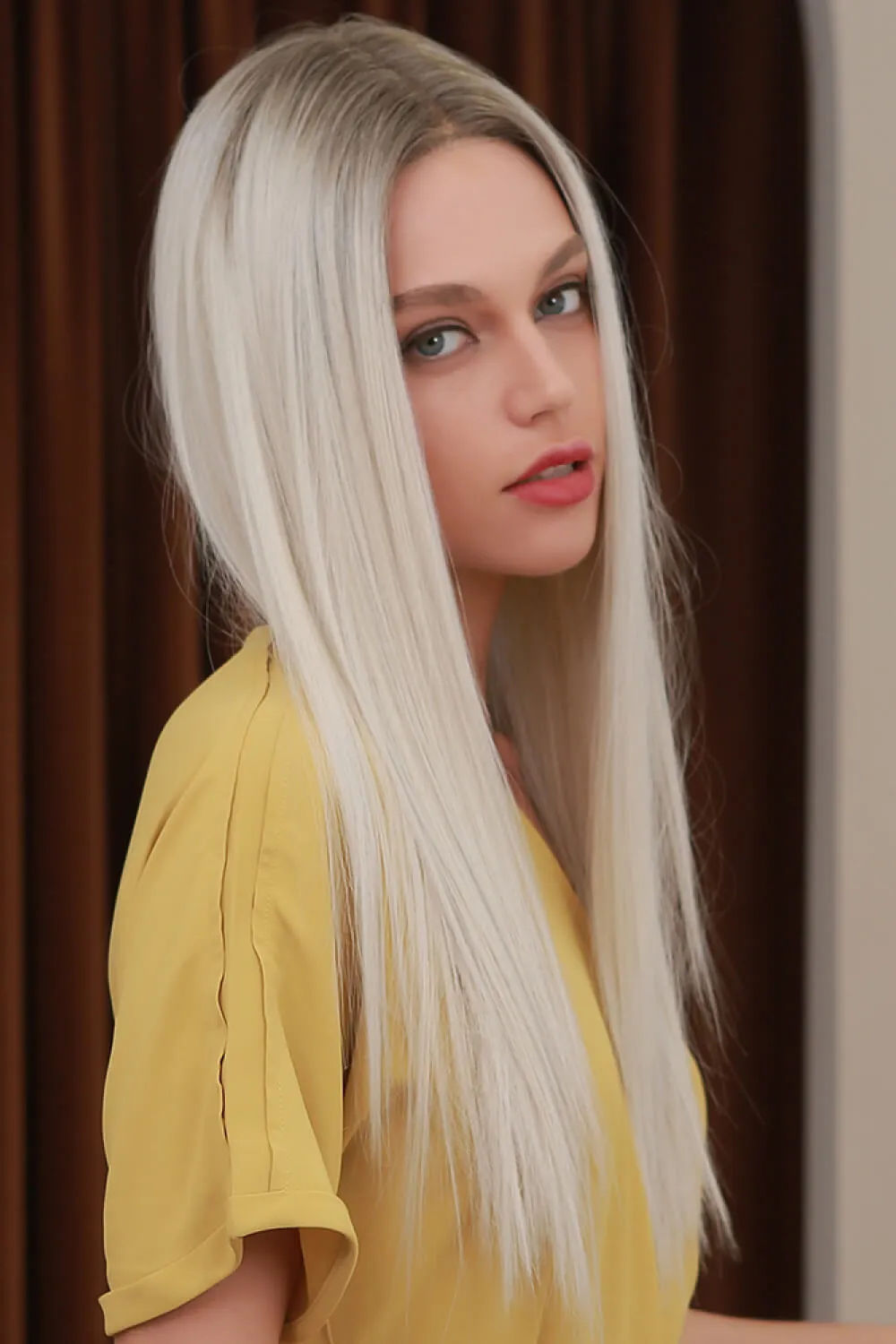 13*2" Lace Front Wigs Synthetic Long Straight 26" Heat Safe 150% Density, image 9