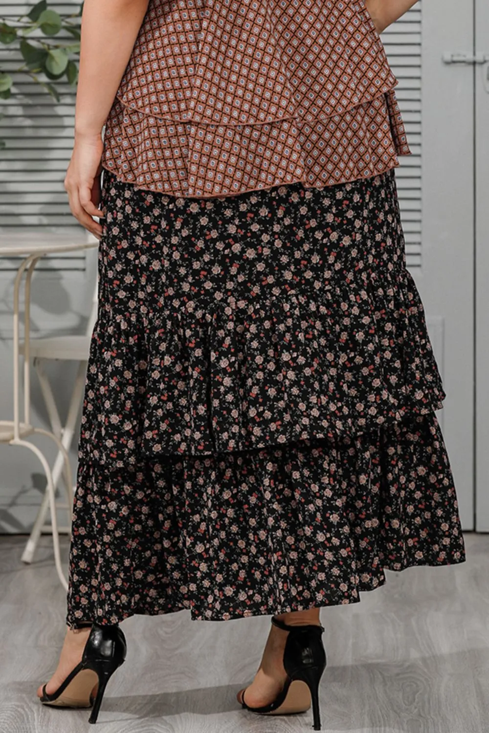 Plus Size Ditsy Floral Layered Maxi Skirt, image 2