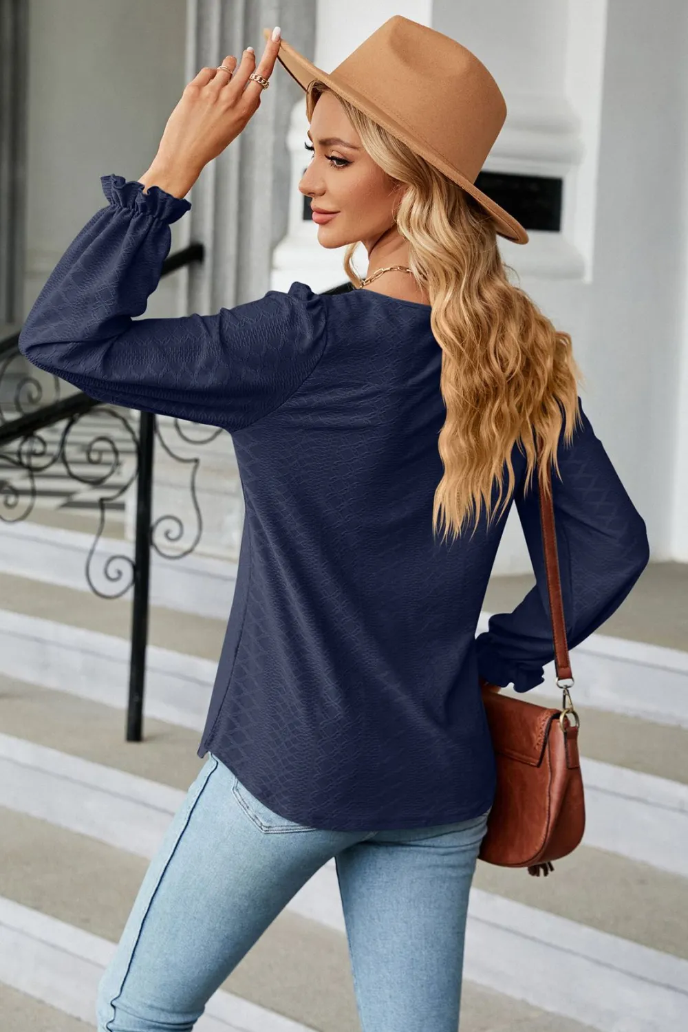 Round Neck Flounce Sleeve Blouse, image 7