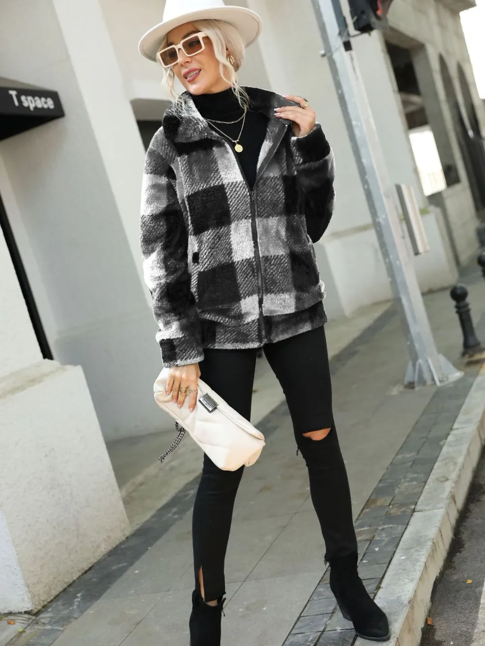 Plaid Zip-Up Collared Jacket, image 7