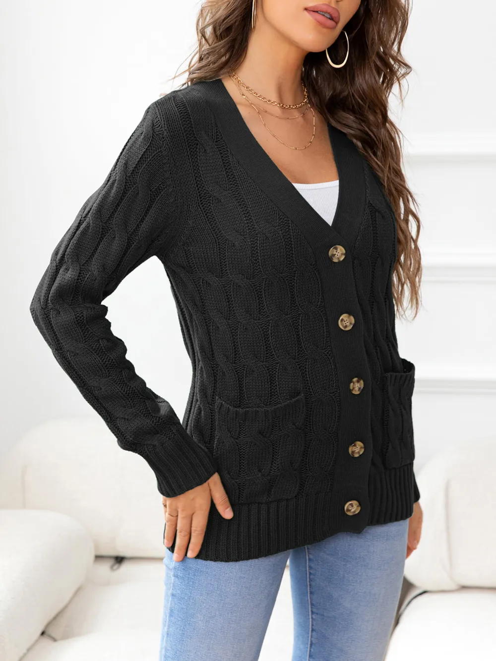 Button Down Cable-Knit Cardigan, image 14