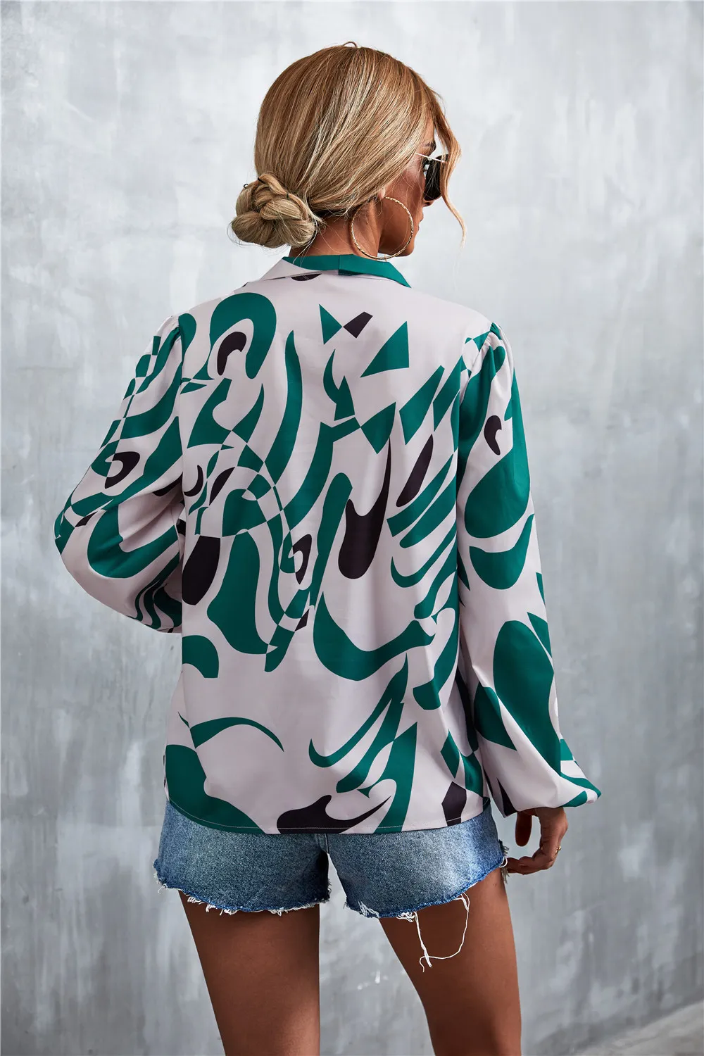 Printed Tie Neck Puff Sleeve Blouse, image 13