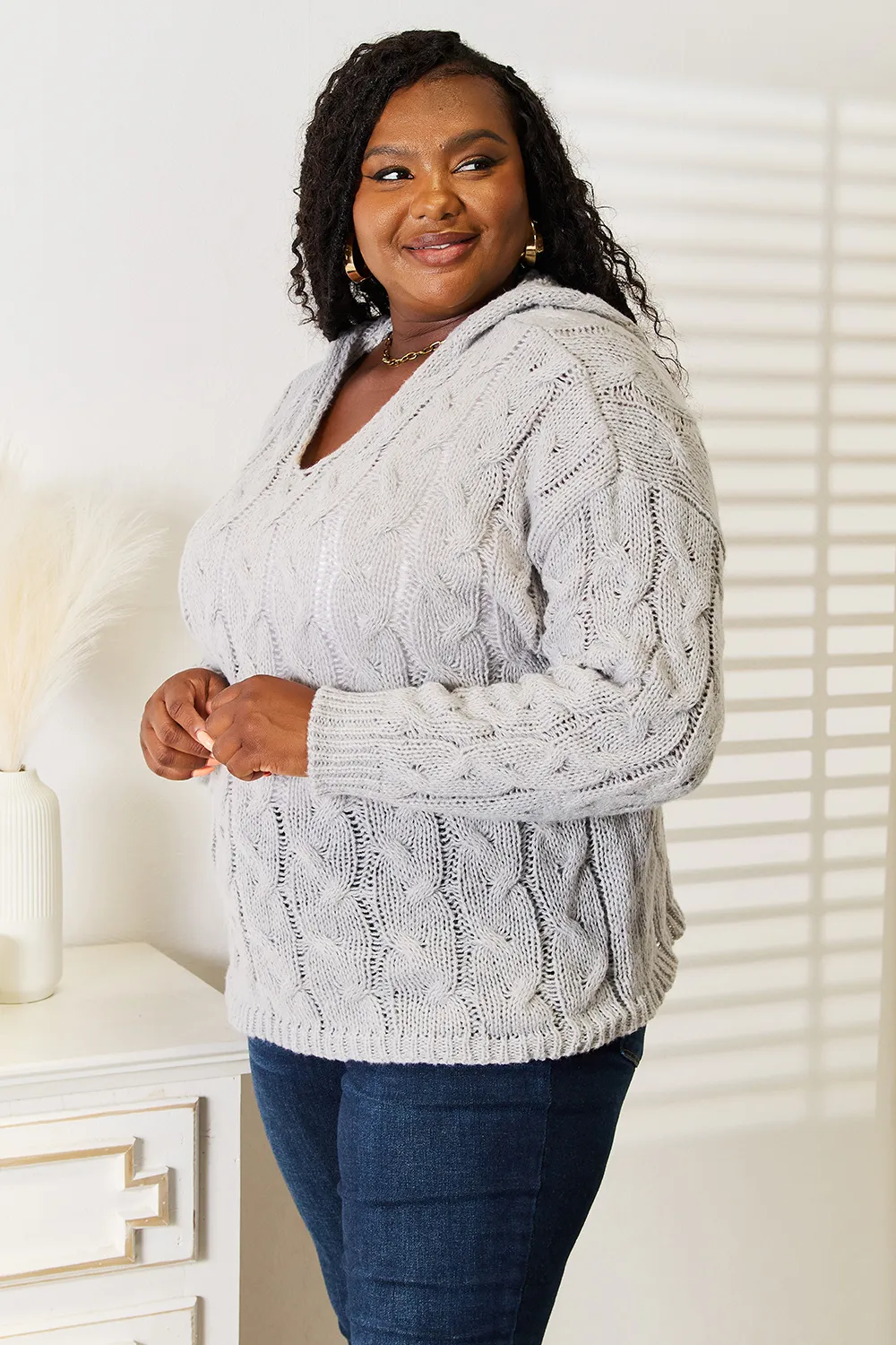 Cable-Knit Hooded Sweater, image 6