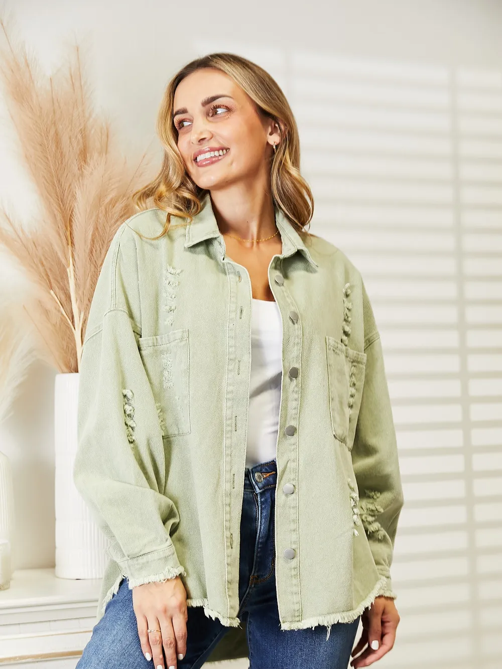 Distressed Raw Hem Denim Jacket, image 12