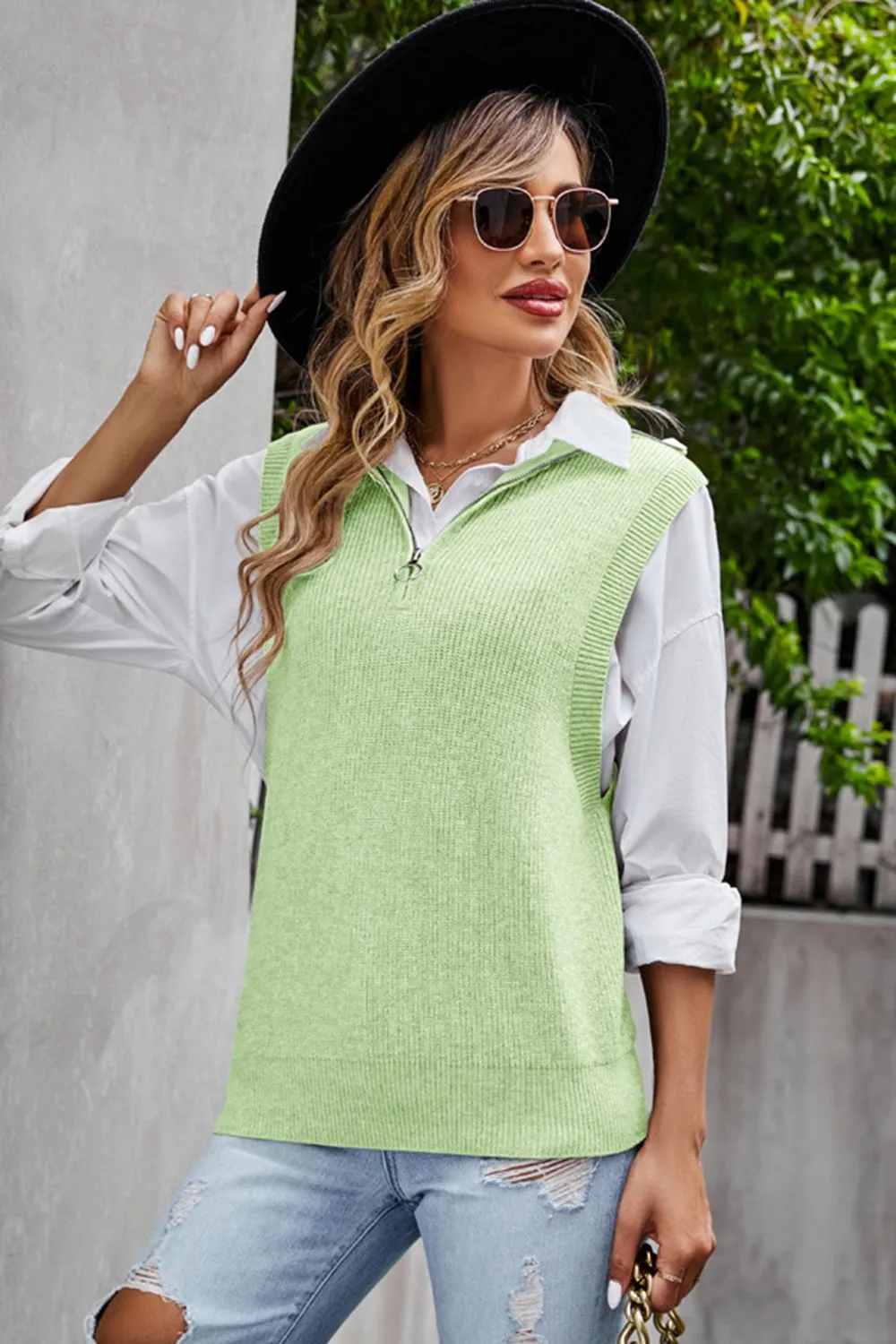 Quarter-Zip Ribbed Sweater Vest, image 4