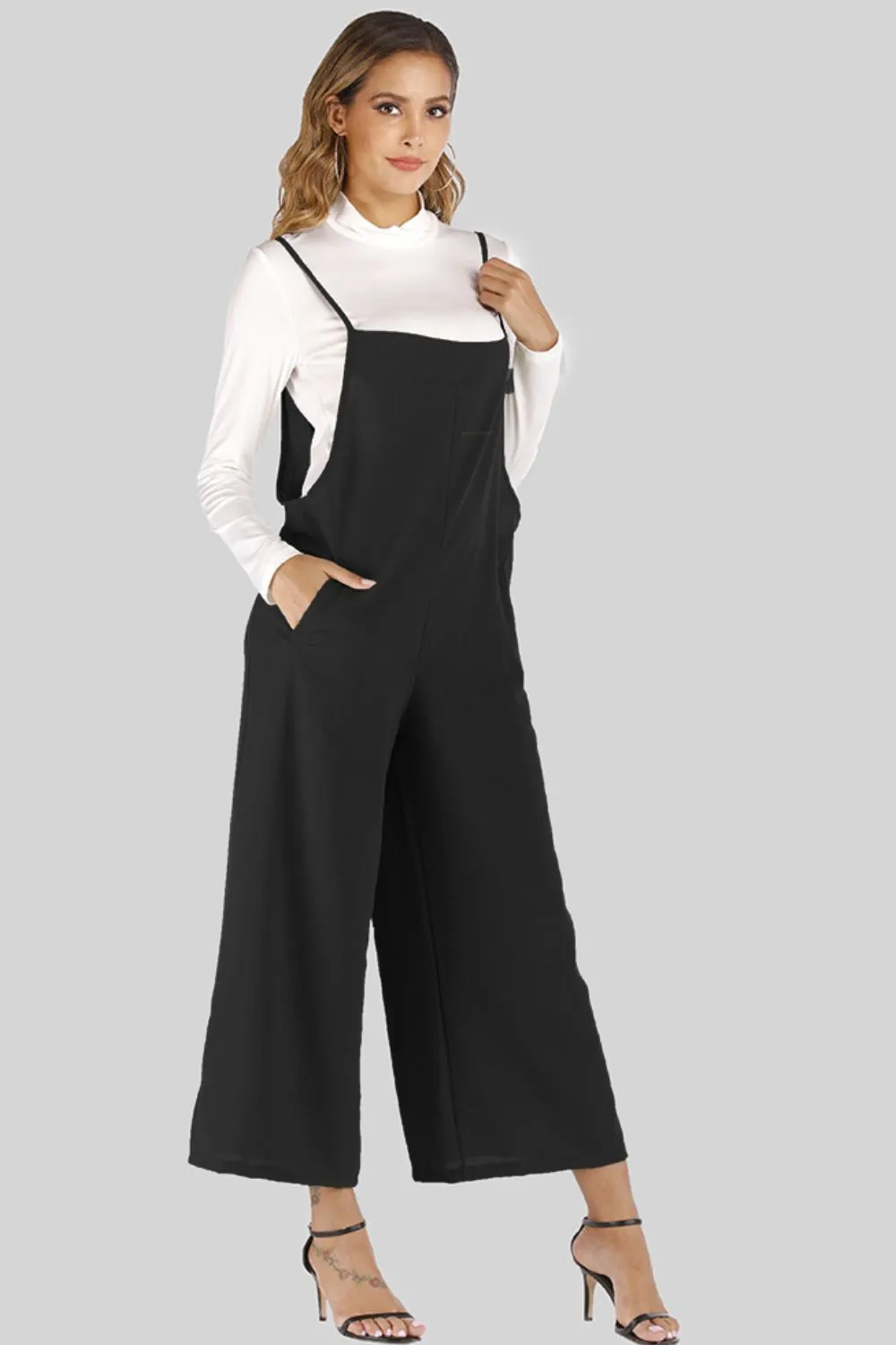 Full Size Cropped Wide Leg Overalls with Pockets, image 8