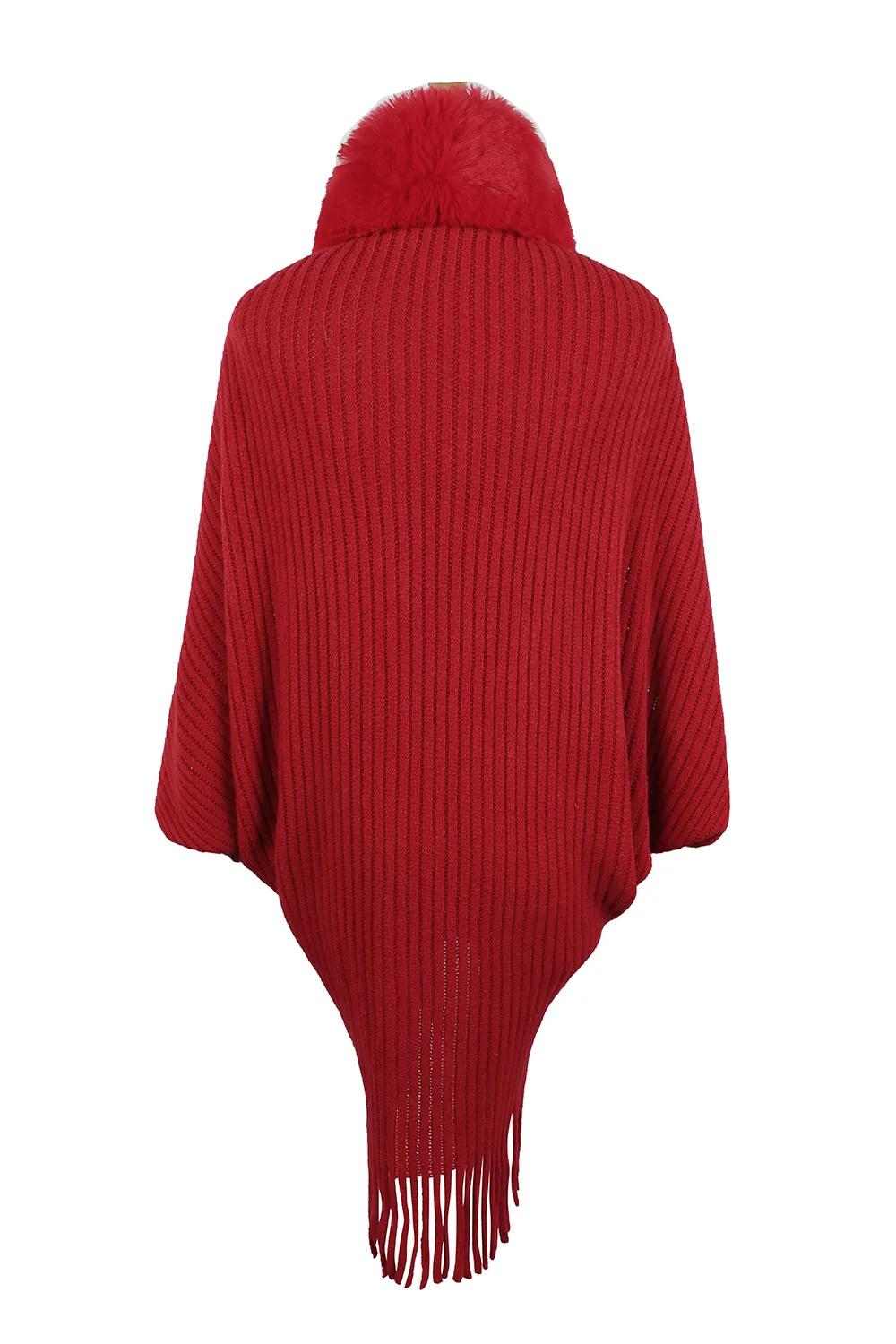 Fringe Detail Long Sleeve Ribbed Poncho, image 11