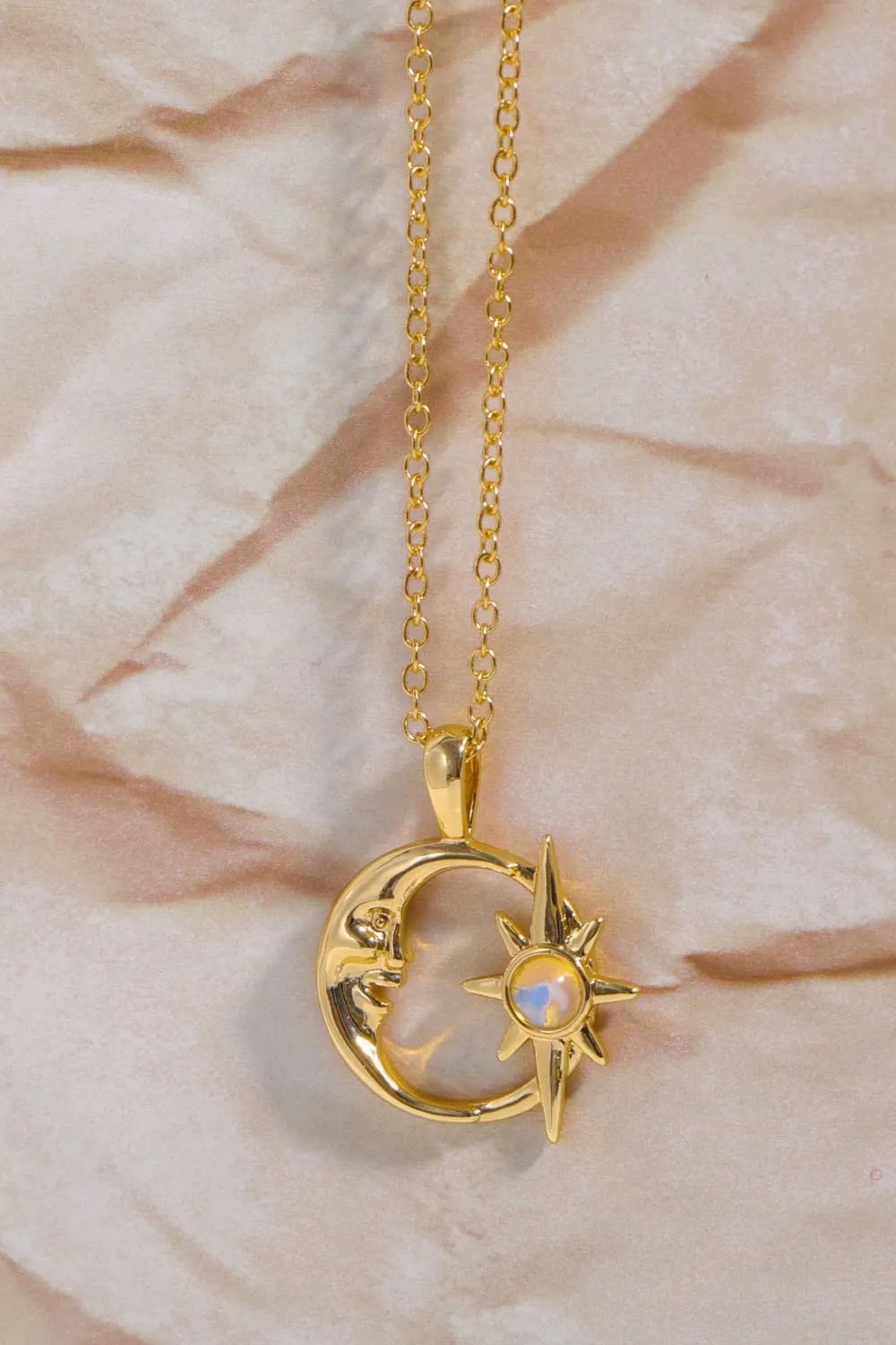 Copper 14K Gold-Plated Moon & Star Shape Pendant Necklace, image 2