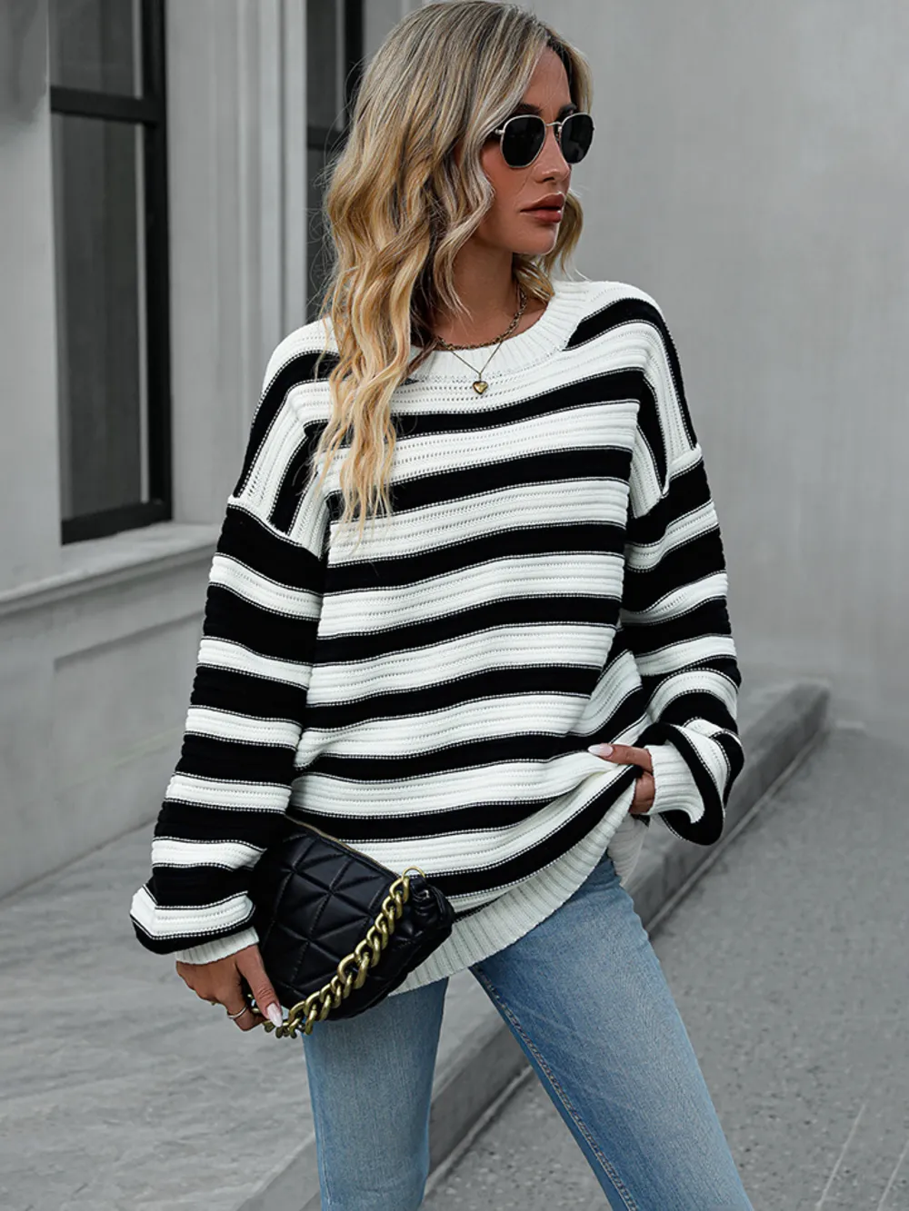 Striped Dropped Shoulder Sweater, image 6