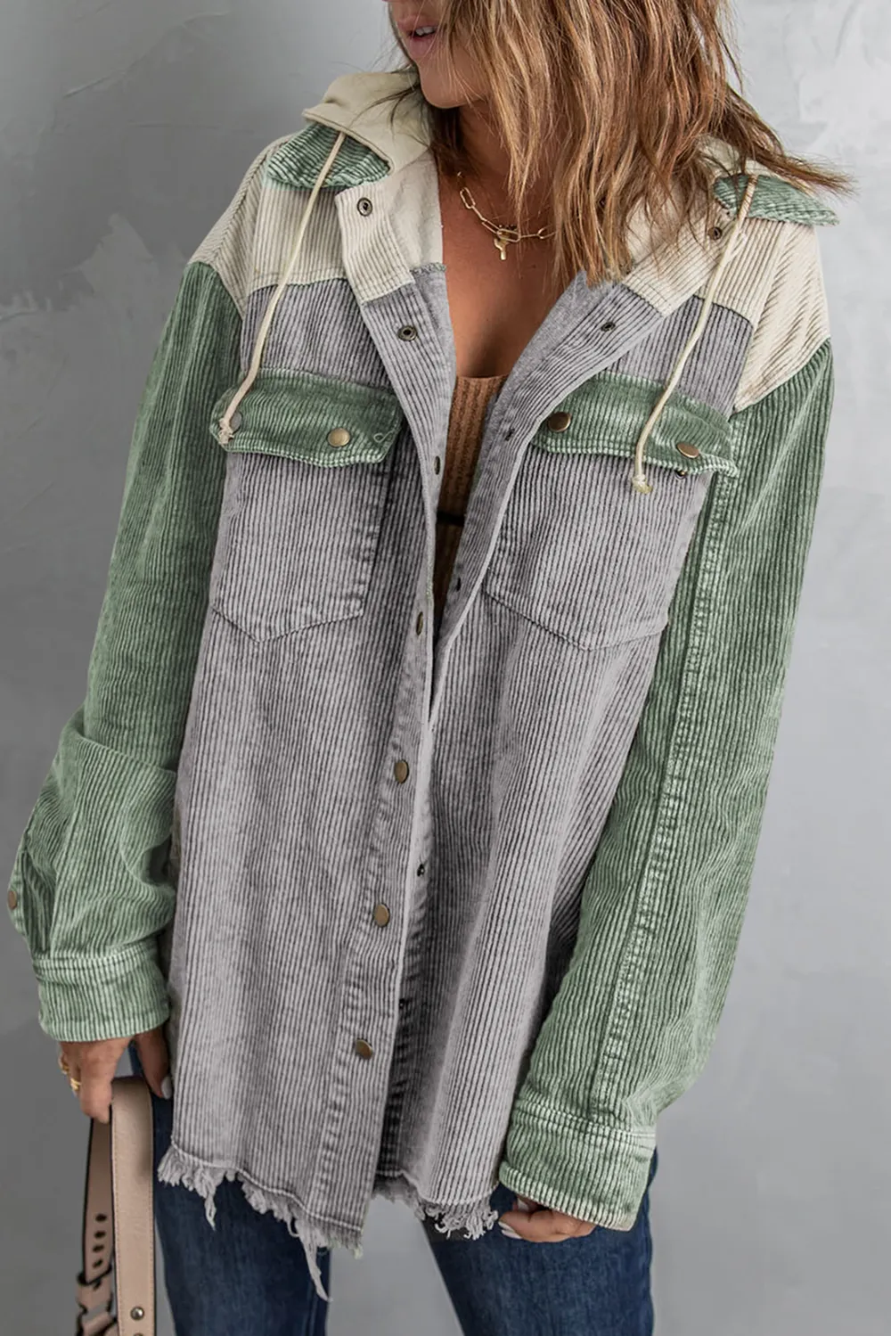Snap Front Hooded Corduroy Shacket, image 26