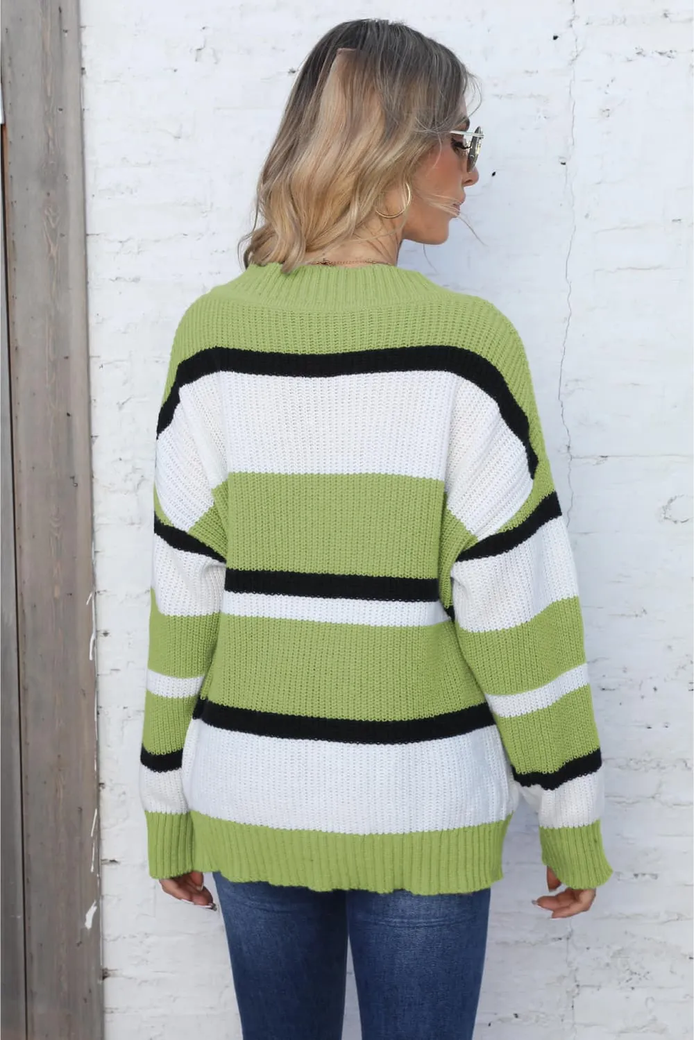 Color Block V-Neck Dropped Shoulder Sweater, image 15