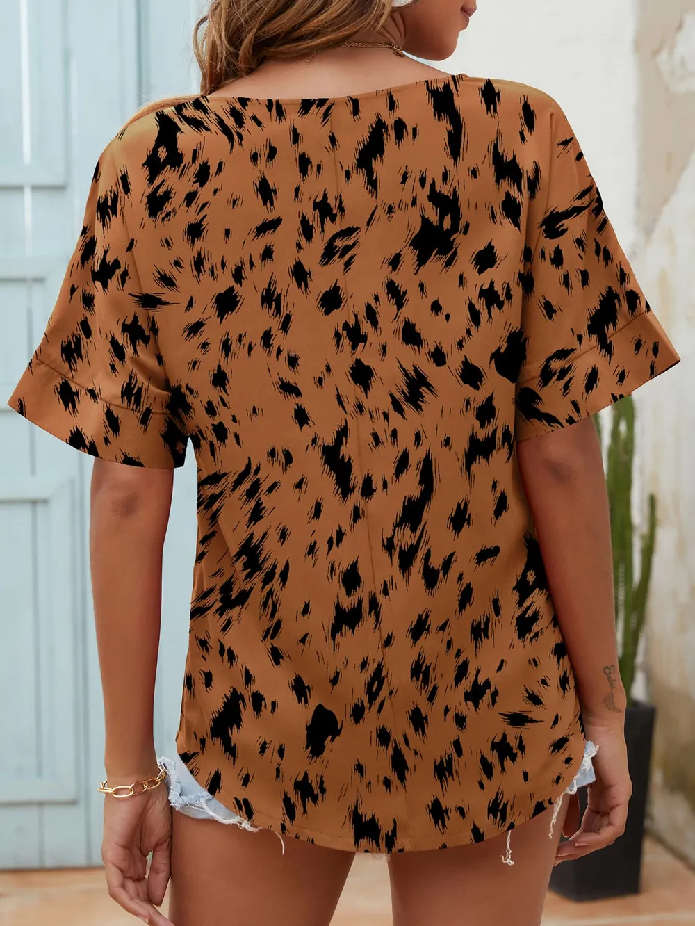 Printed Notched Neck Half Sleeve Blouse, image 16