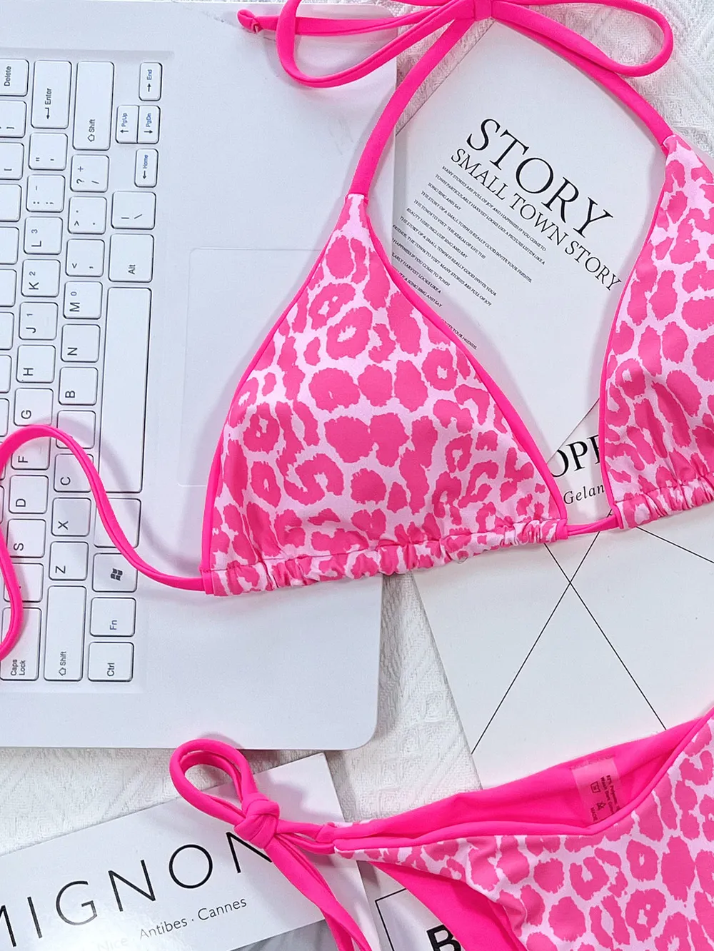 Leopard Print Halter Neck Tie Side Bikini Set, image 9