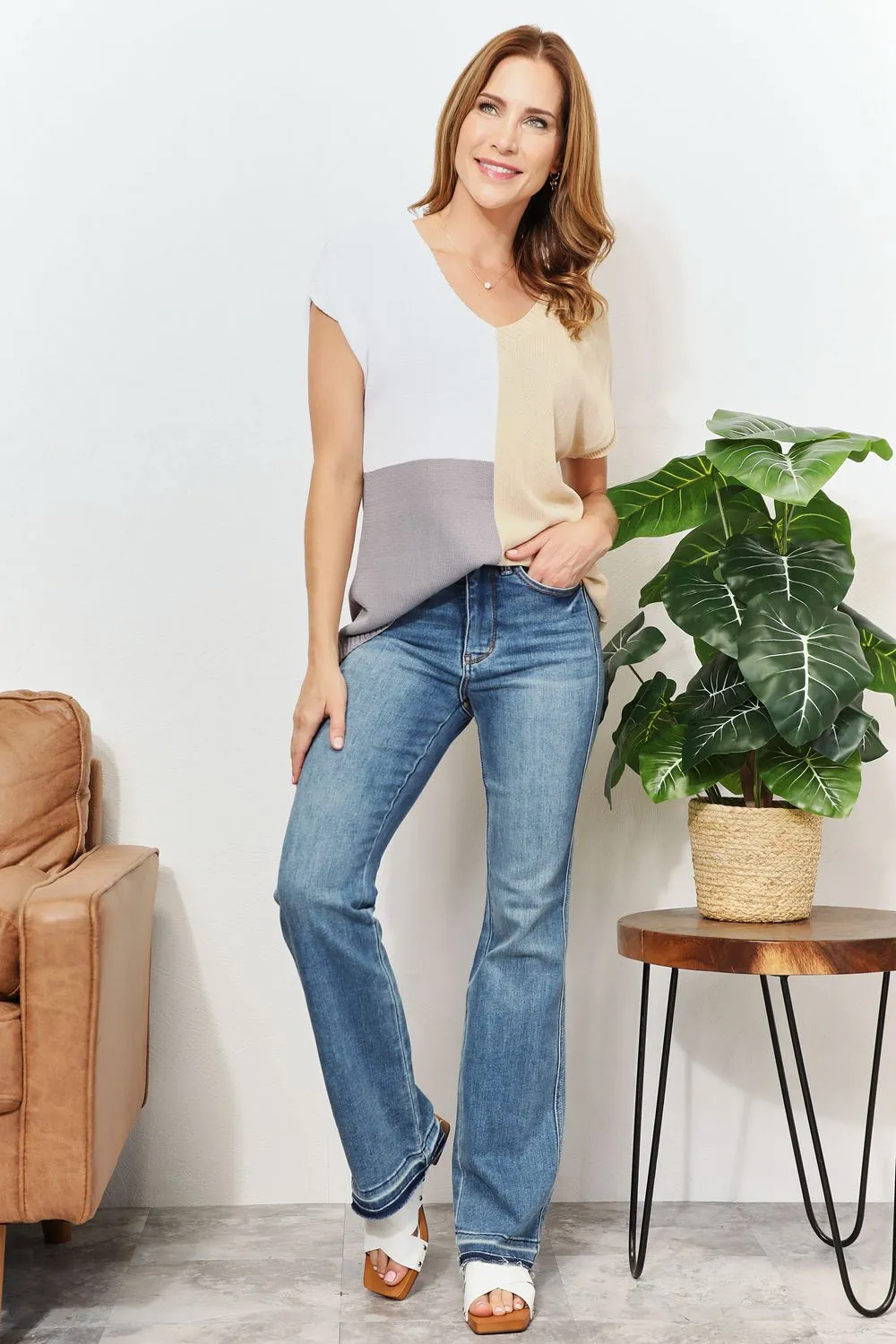 Color Block V-Neck Knit Top, image 24