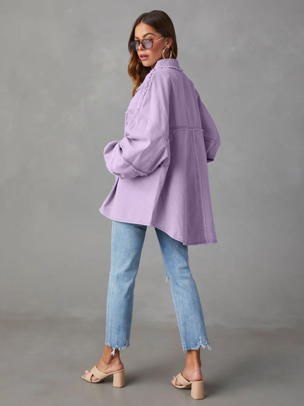 Dropped Shoulder Raw Hem Jacket, image 6