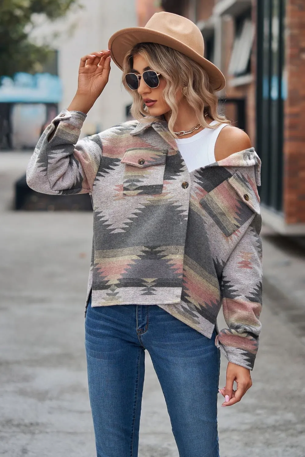 Printed Collared Neck Jacket, image 7