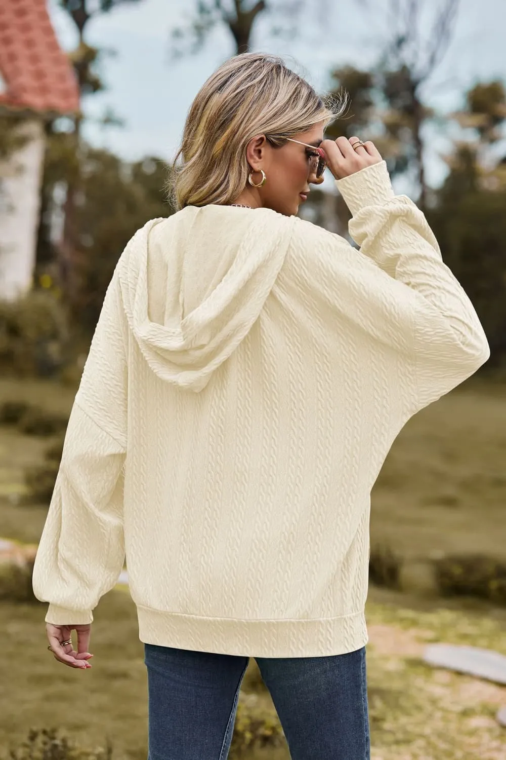 Cable-Knit Long Sleeve Hooded Jacket, image 7