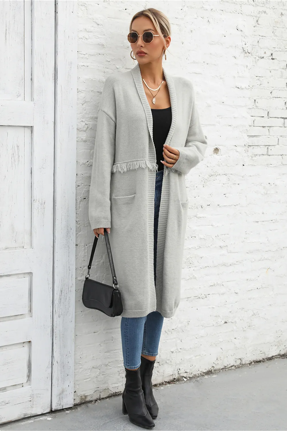 Open Front Pocketed Cardigan, image 9