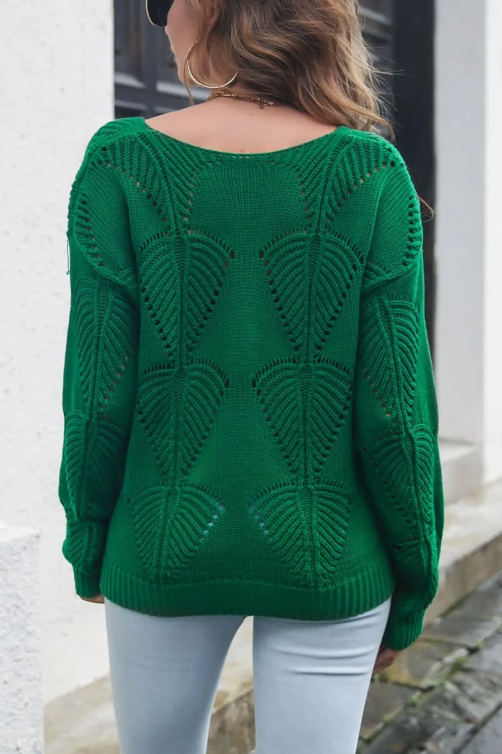 Openwork V-Neck Dropped Shoulder Sweater, image 9