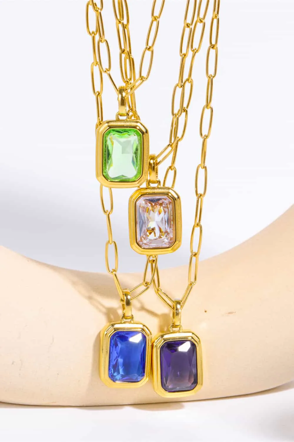 Zircon 18K Gold-Plated Geometrical Shape Pendant Necklace, image 2