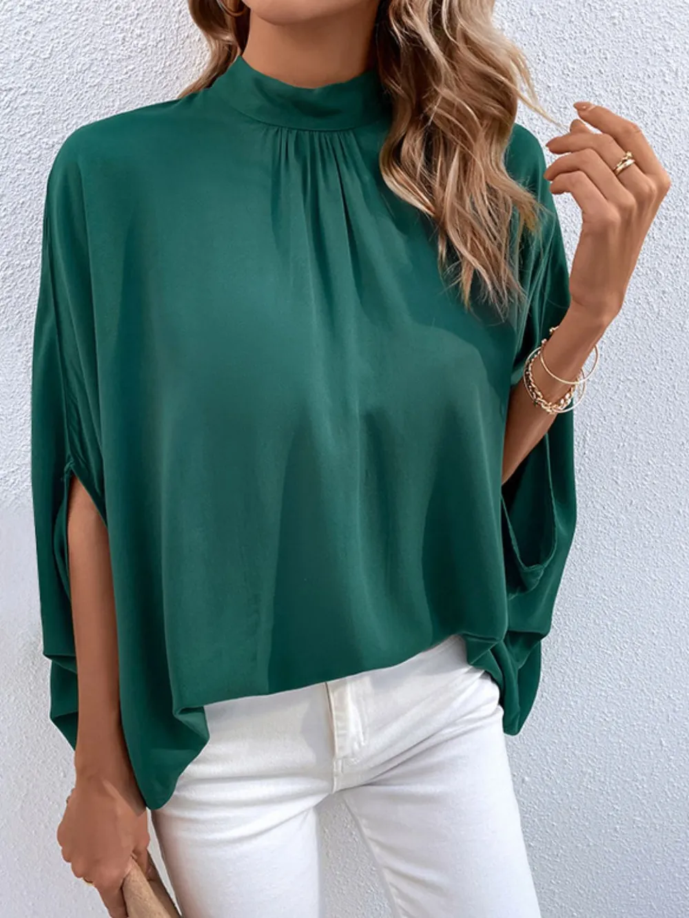 Tie Back Mock Neck Blouse, image 3