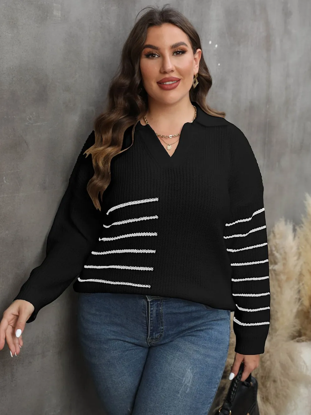 Plus Size Striped V-Neck Sweater, image 7