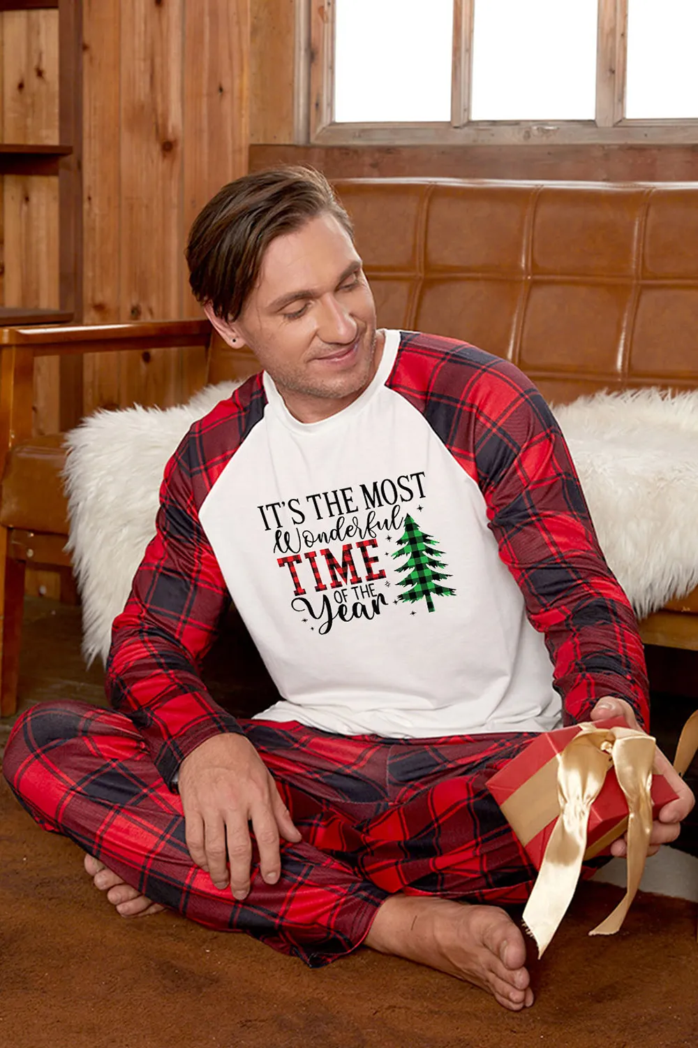 Slogan Graphic Top and Plaid Pants Set, image 2