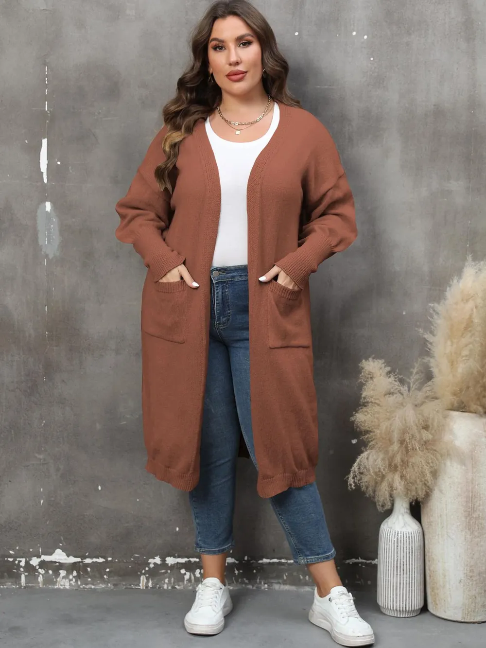 Plus Size Long Sleeve Pocketed Cardigan, image 22