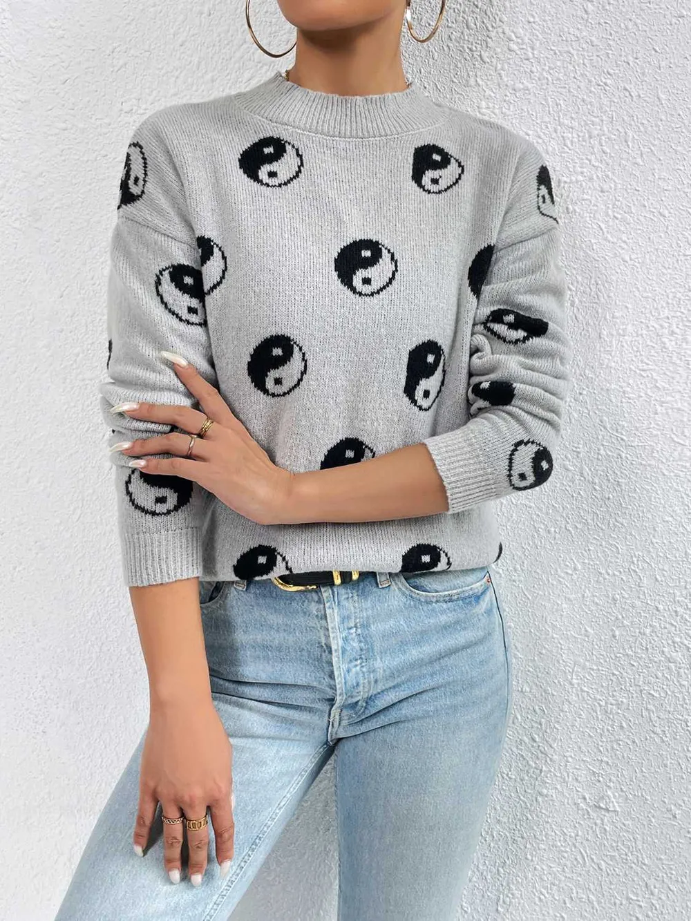Patterned Drop Shoulder Sweater, image 5