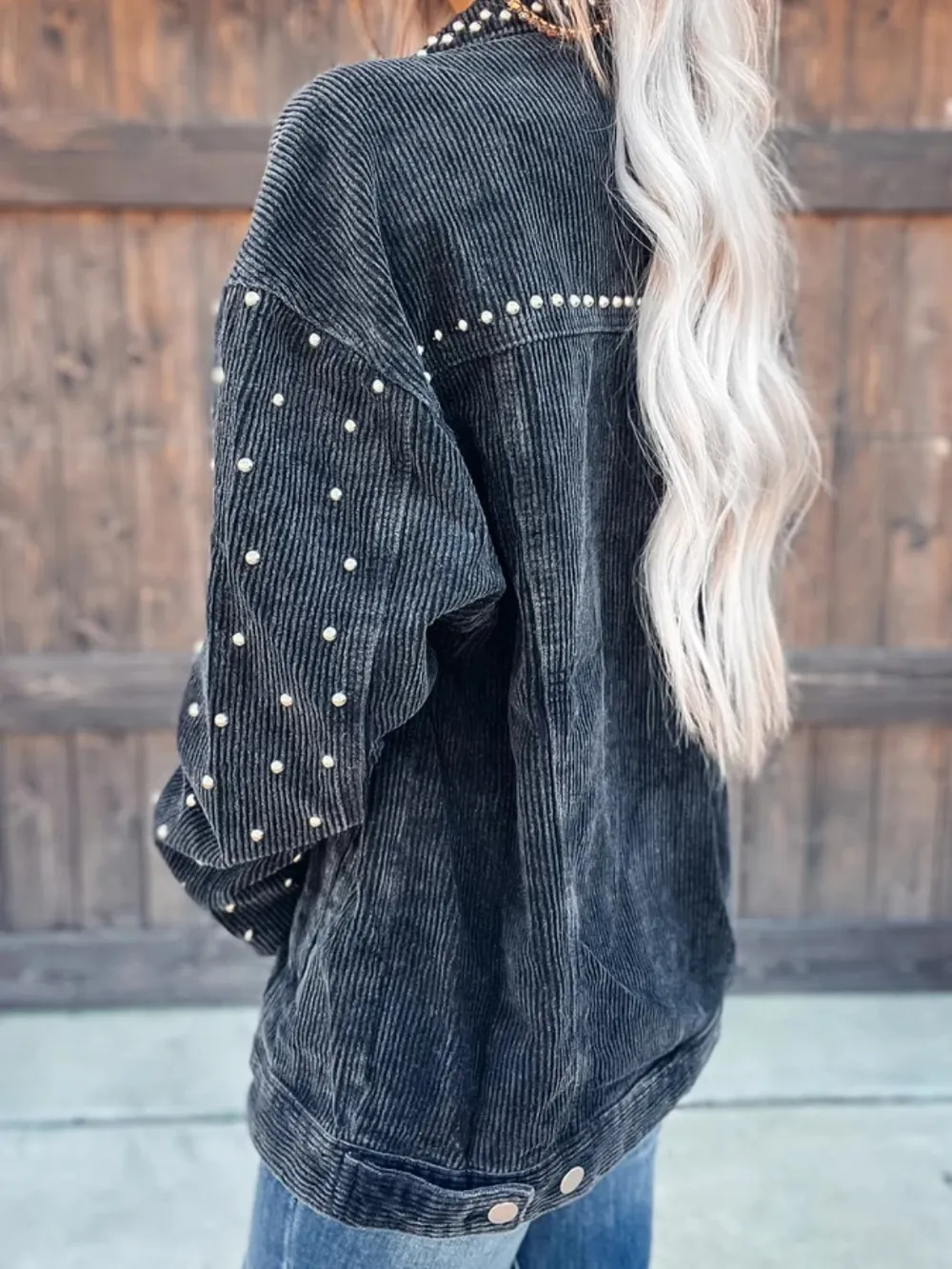 Studded Collared Neck Button Down Jacket, image 6