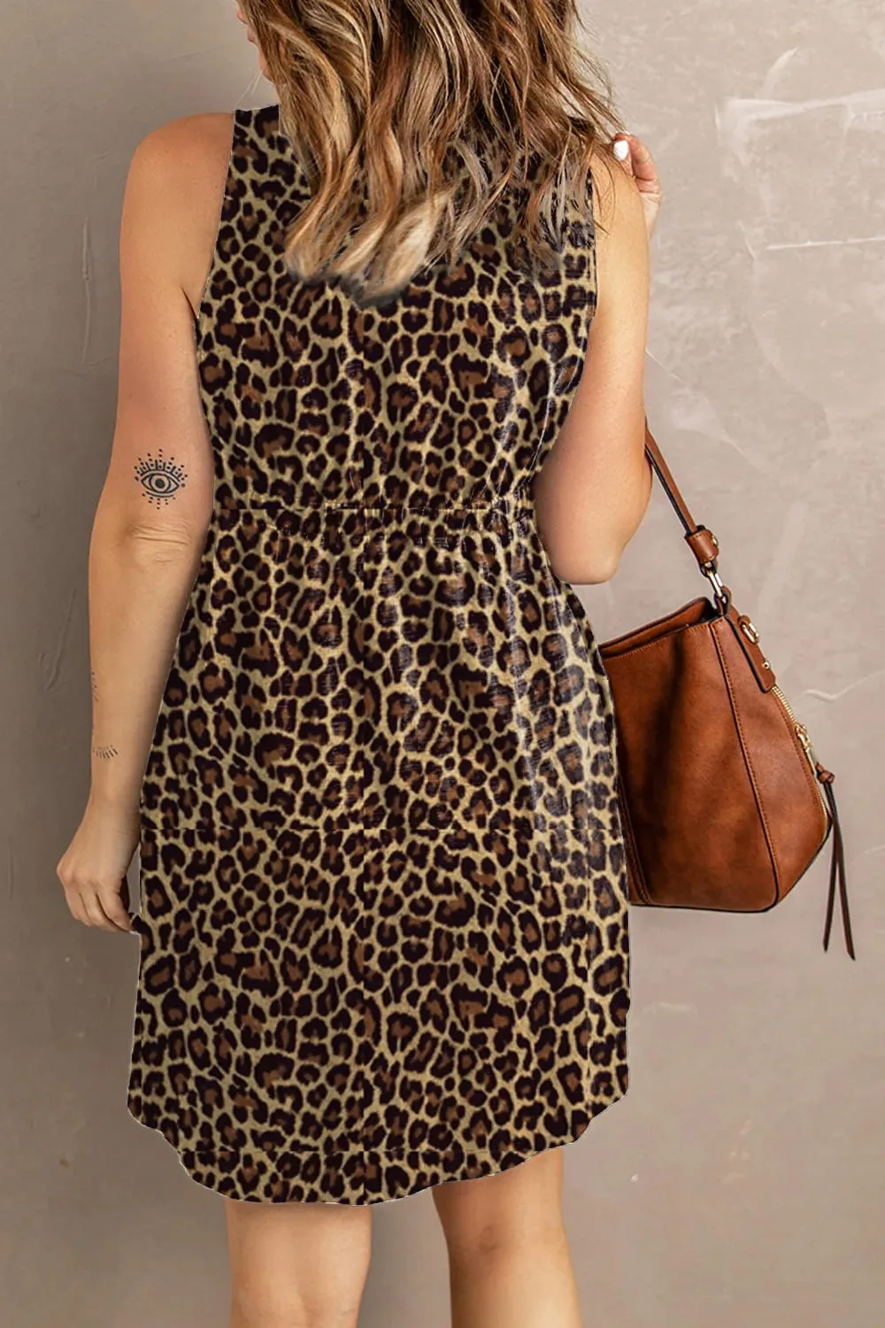 Printed Scoop Neck Sleeveless Buttoned Magic Dress with Pockets, image 15