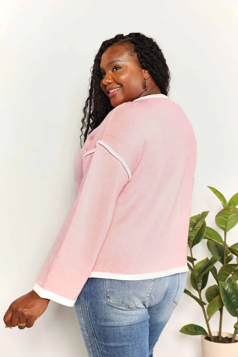 Contrast Detail Dropped Shoulder Knit Top, image 9