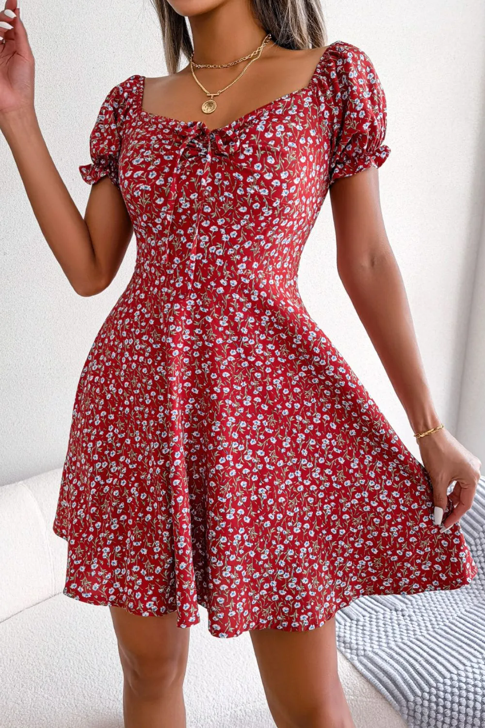 Ditsy Floral Drawstring A-Line Dress, image 9