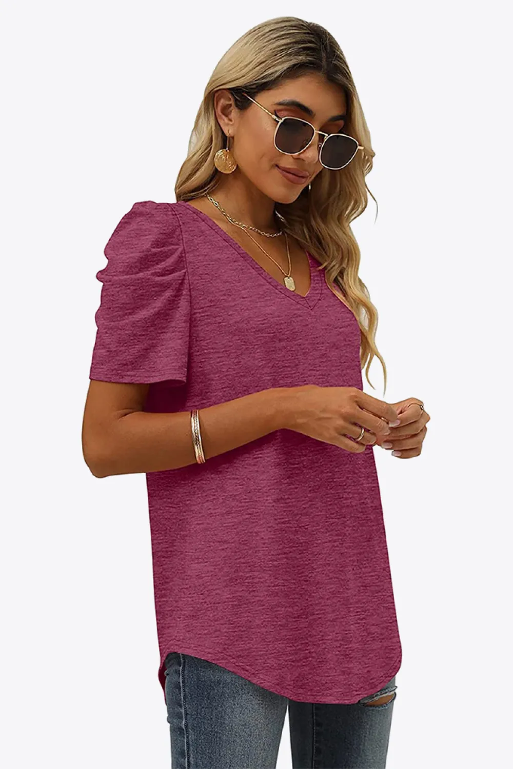 V-Neck Puff Sleeve Tee, image 14