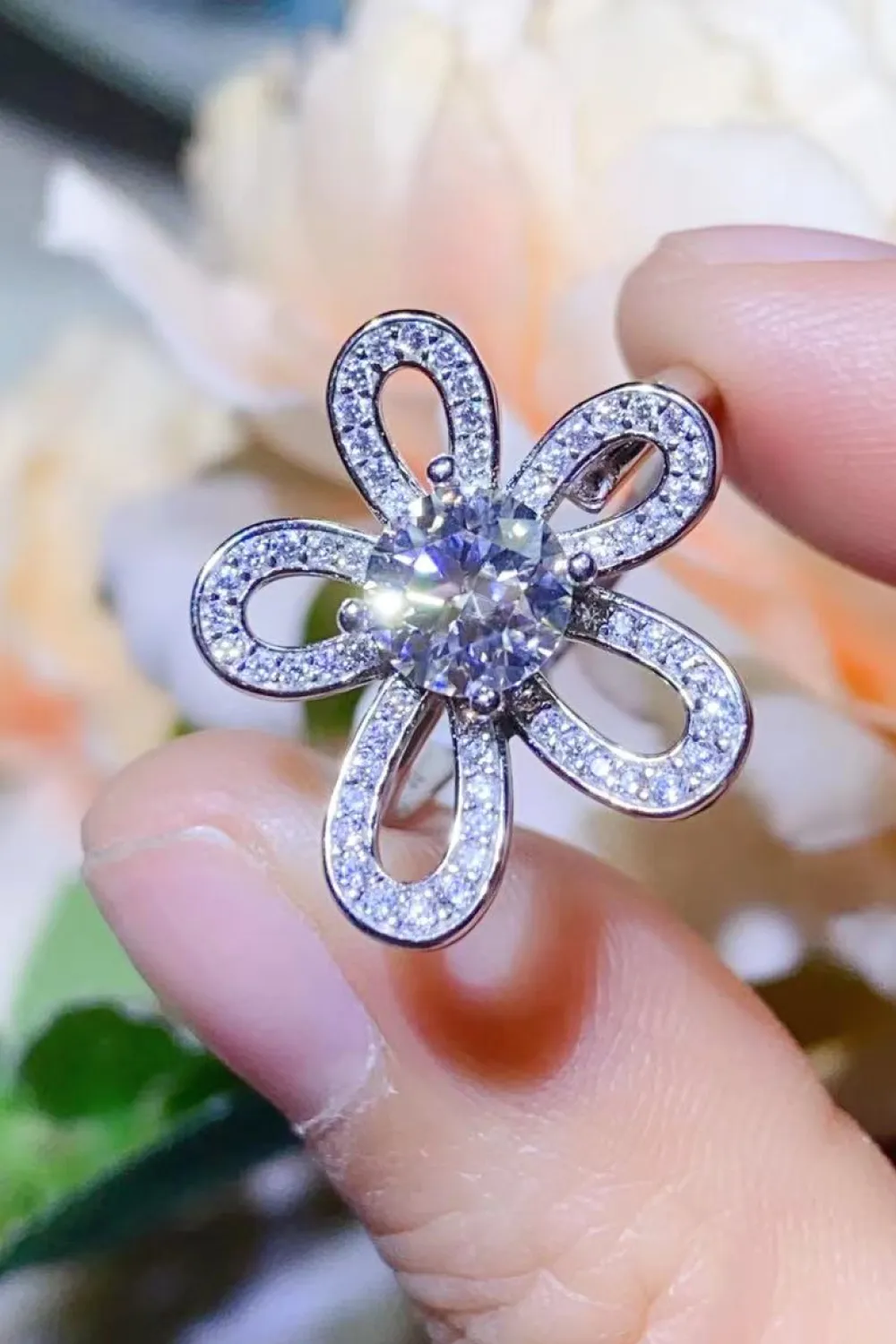 1 Carat Moissanite Flower-Shape Open Ring, image 2