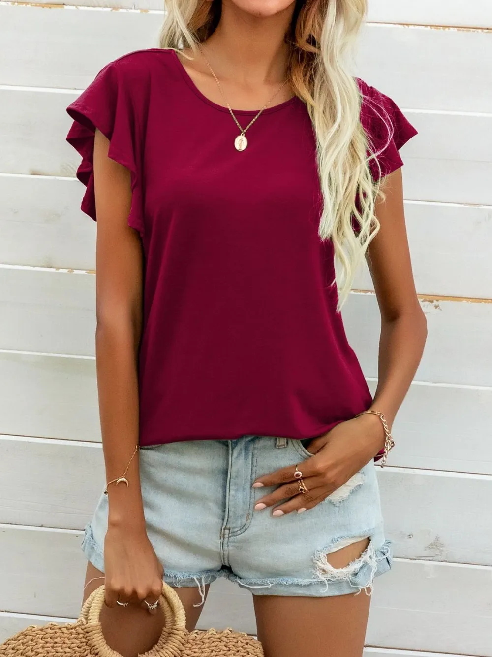 Round Neck Butterfly Sleeve Top, image 16