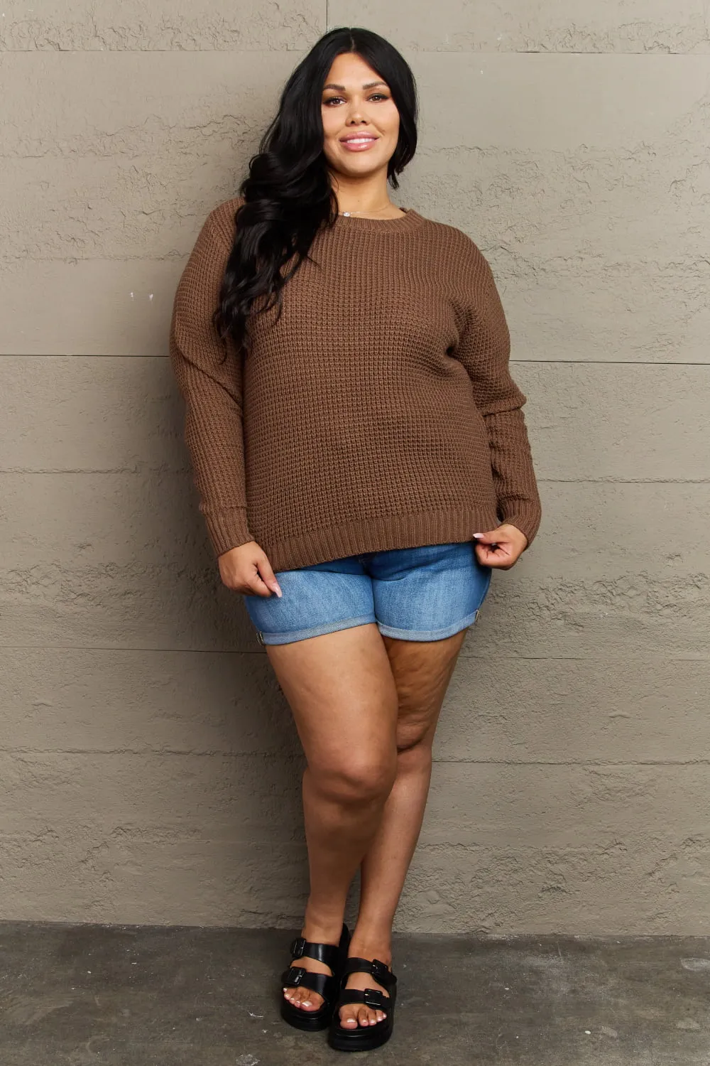 Breezy Days Plus Size High Low Waffle Knit Sweater, image 4