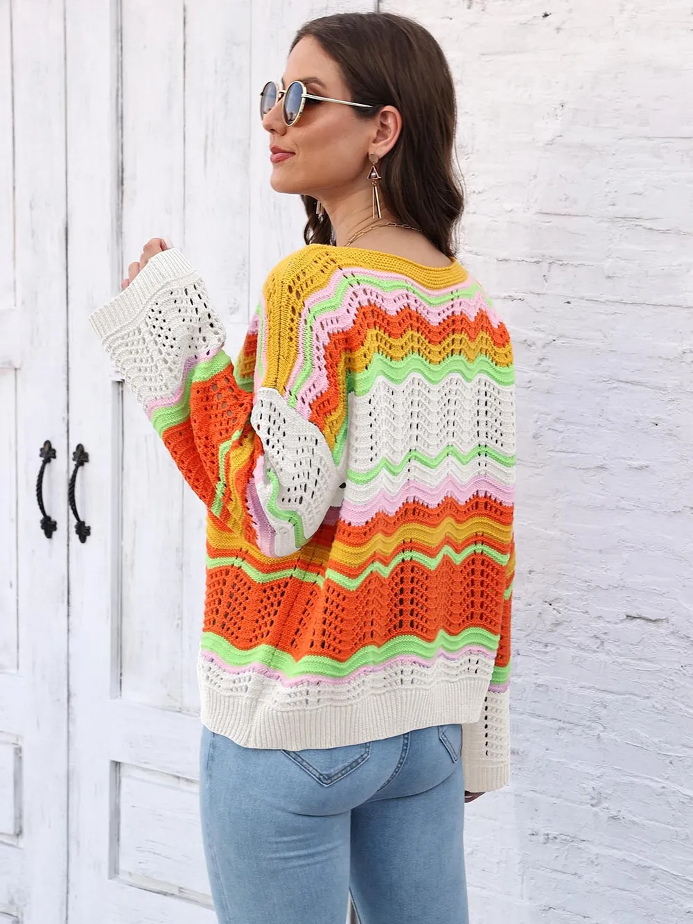 Openwork Round Neck Knit Top, image 7