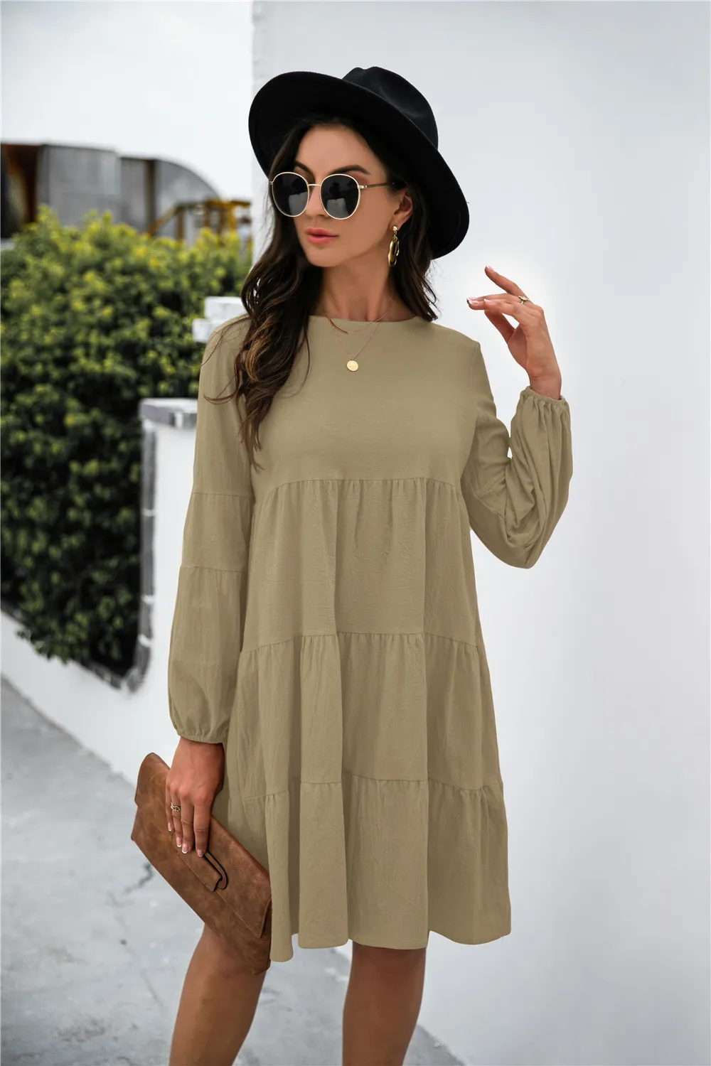 Balloon Sleeve Keyhole Tiered Dress, image 12