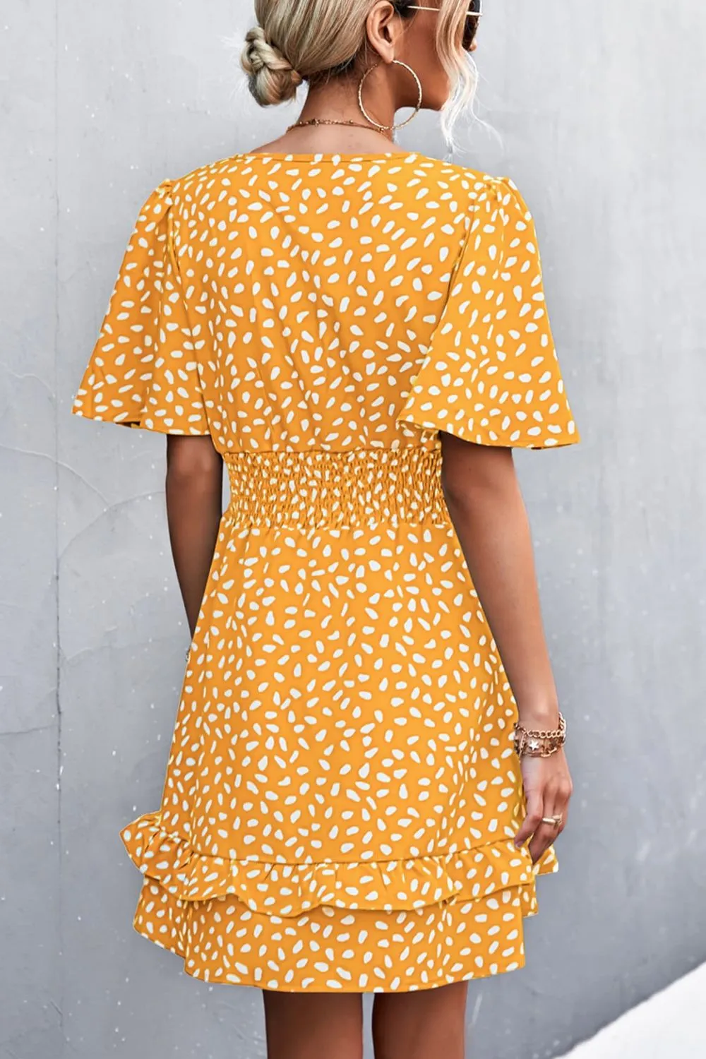 Printed Smocked Waist Layered Surplice Dress, image 8