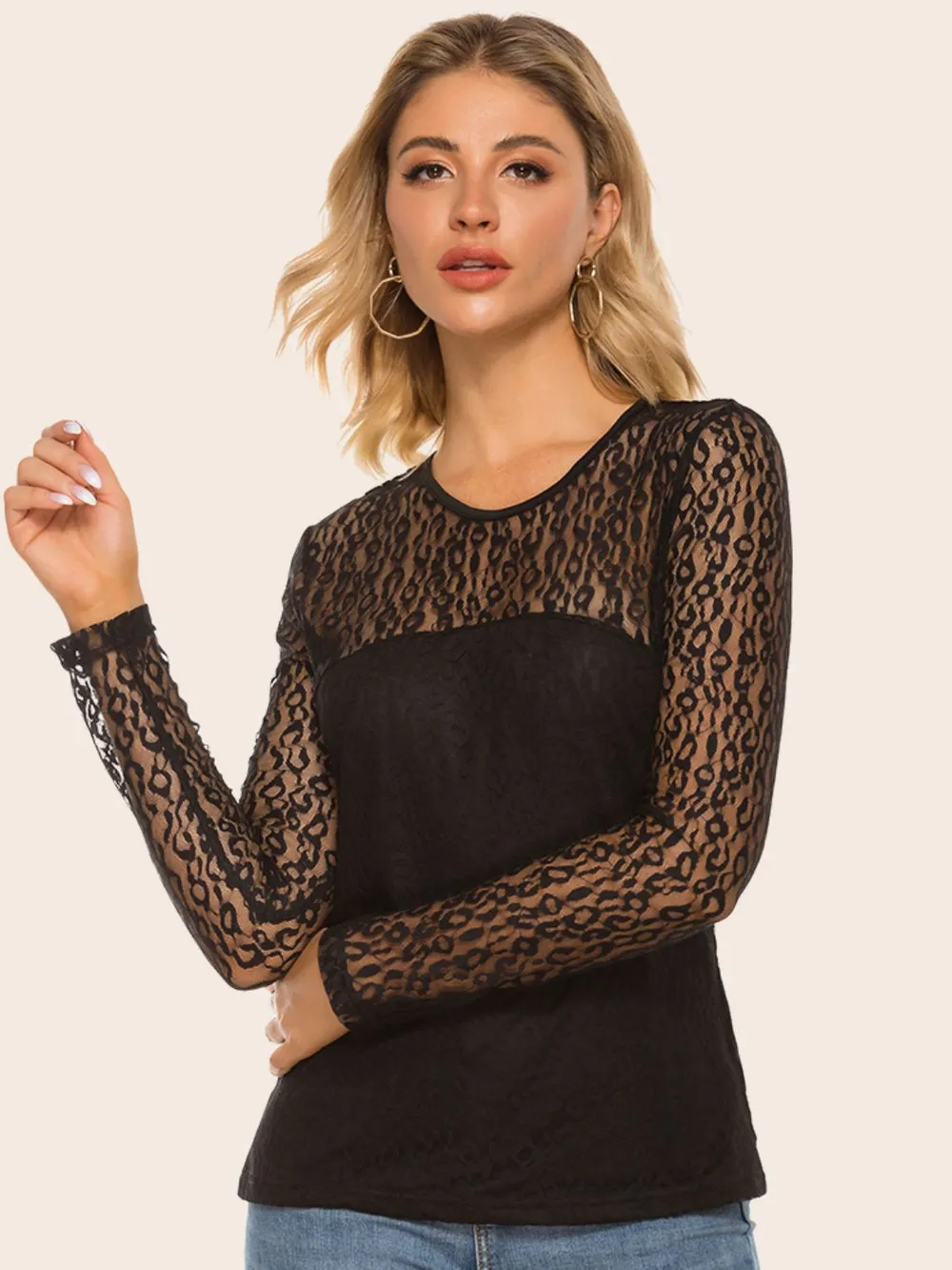 Lace Yoke Spliced Top, image 2