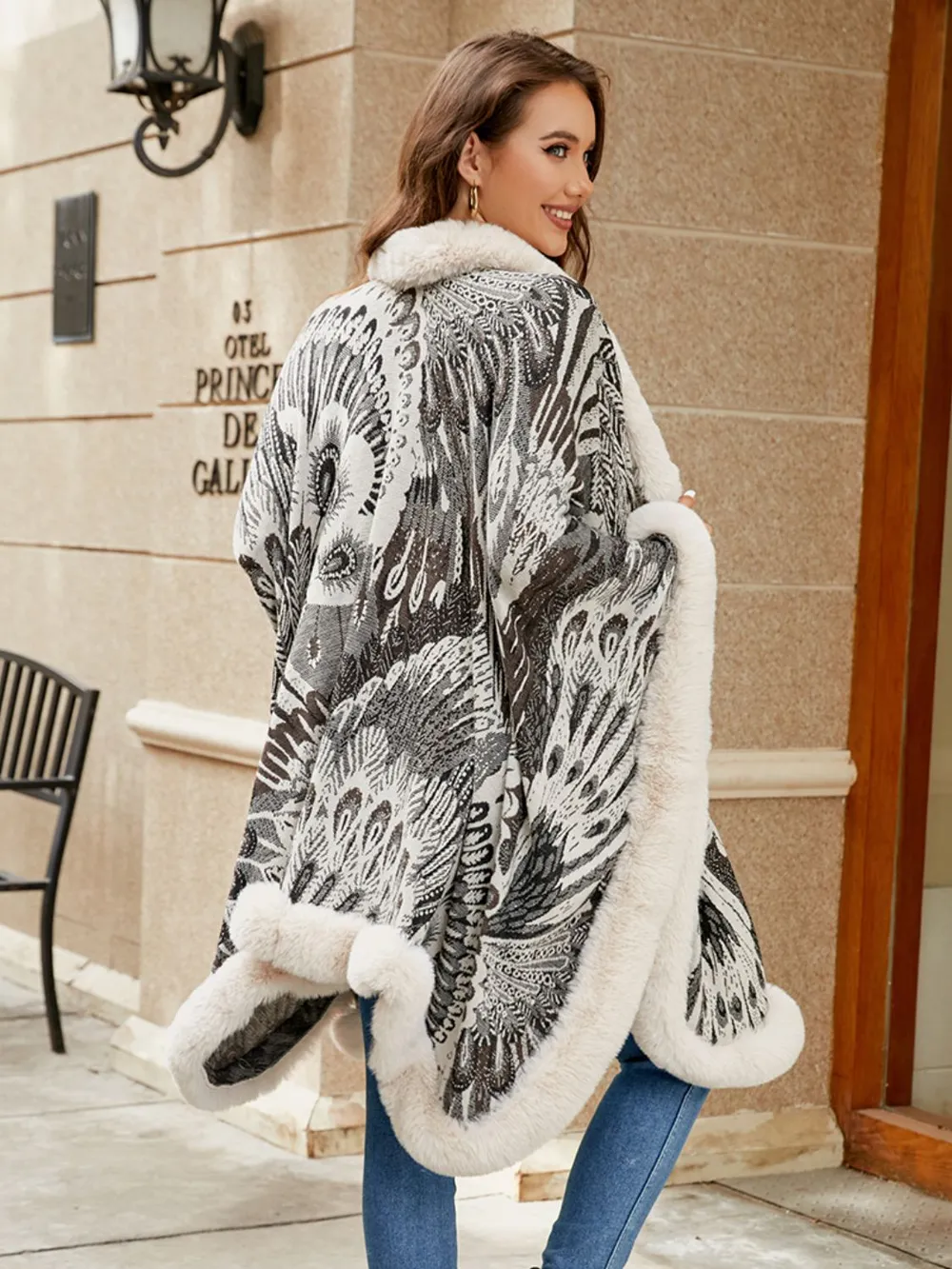 Printed Open Front Poncho, image 3