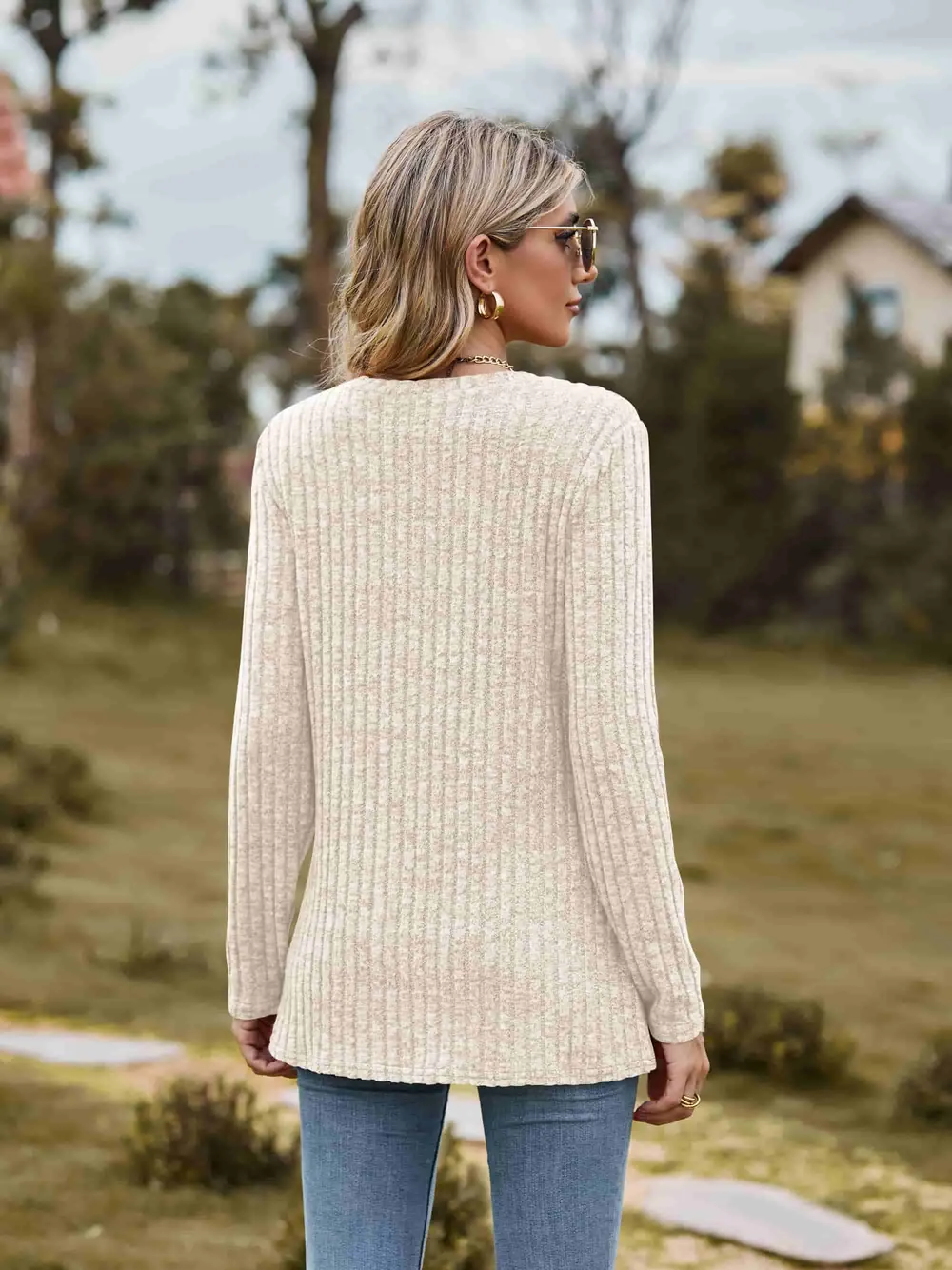 Ribbed Round Neck Long Sleeve Tee, image 21