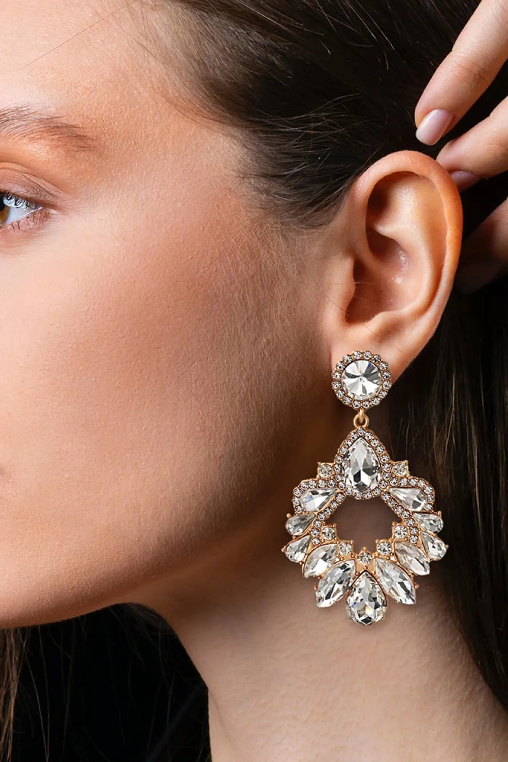 Zinc Alloy Frame Glass Stone Dangle Earrings, image 5